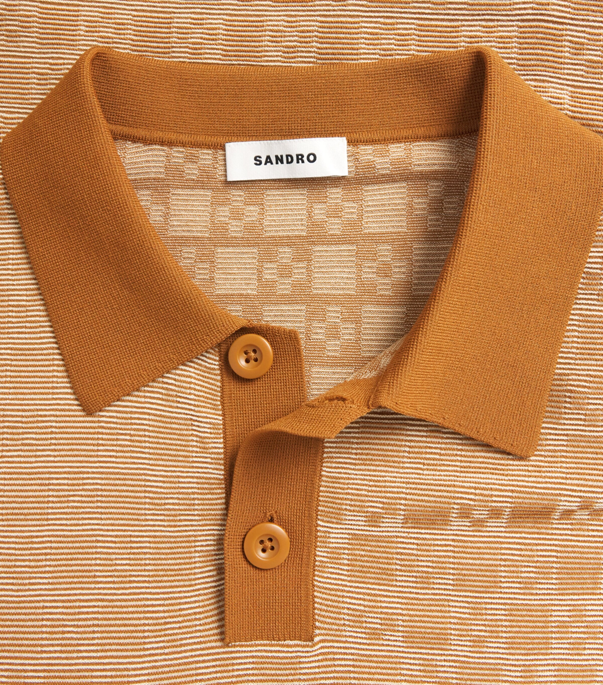 Sandro Paris Mens Jacquard Polo Shirt Camel Image 6