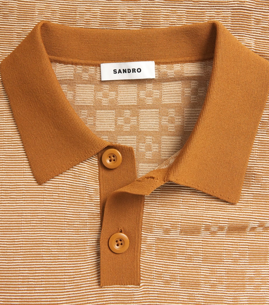 Sandro Paris Mens Jacquard Polo Shirt Camel Image 6