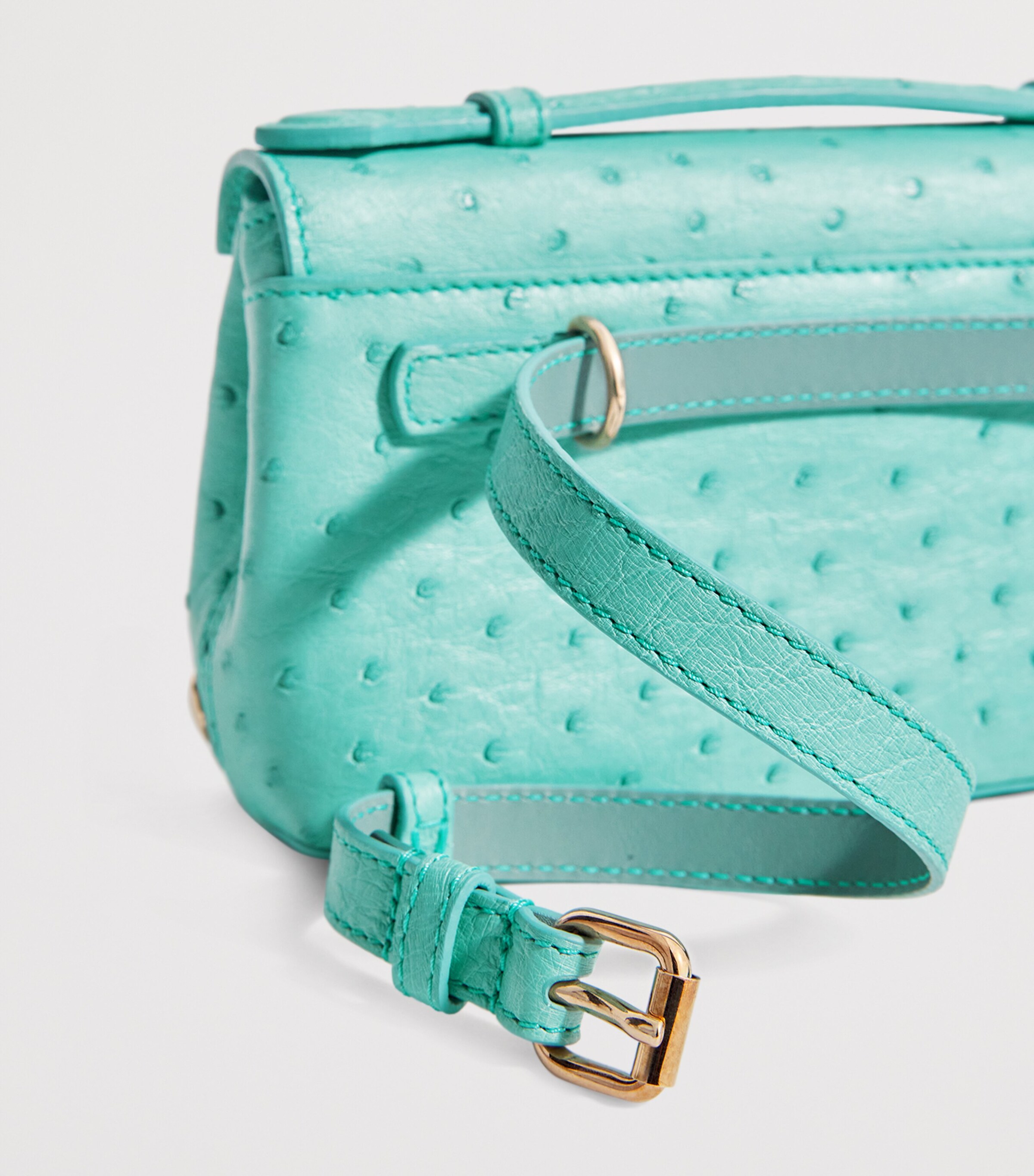 Ostrich Leather Top-Handle Bag TIFF BLUE Image 4