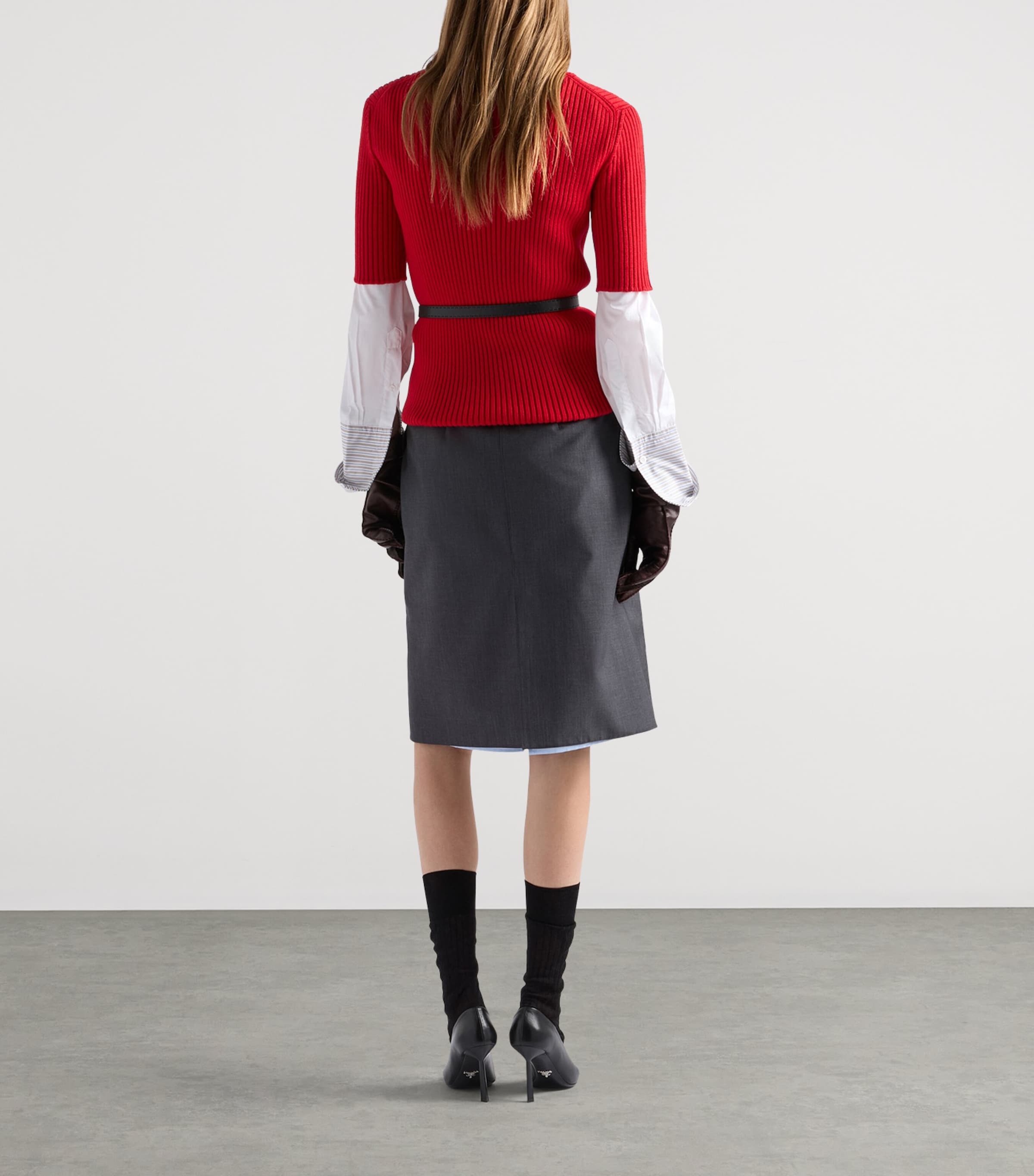 Prada Womens Wool Ribbed Short-Sleeve Sweater Red Image 5