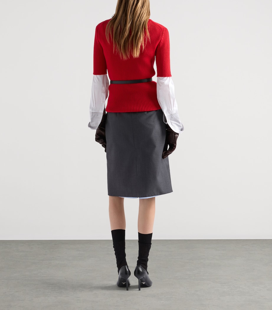 Prada Womens Wool Ribbed Short-Sleeve Sweater Red Image 5