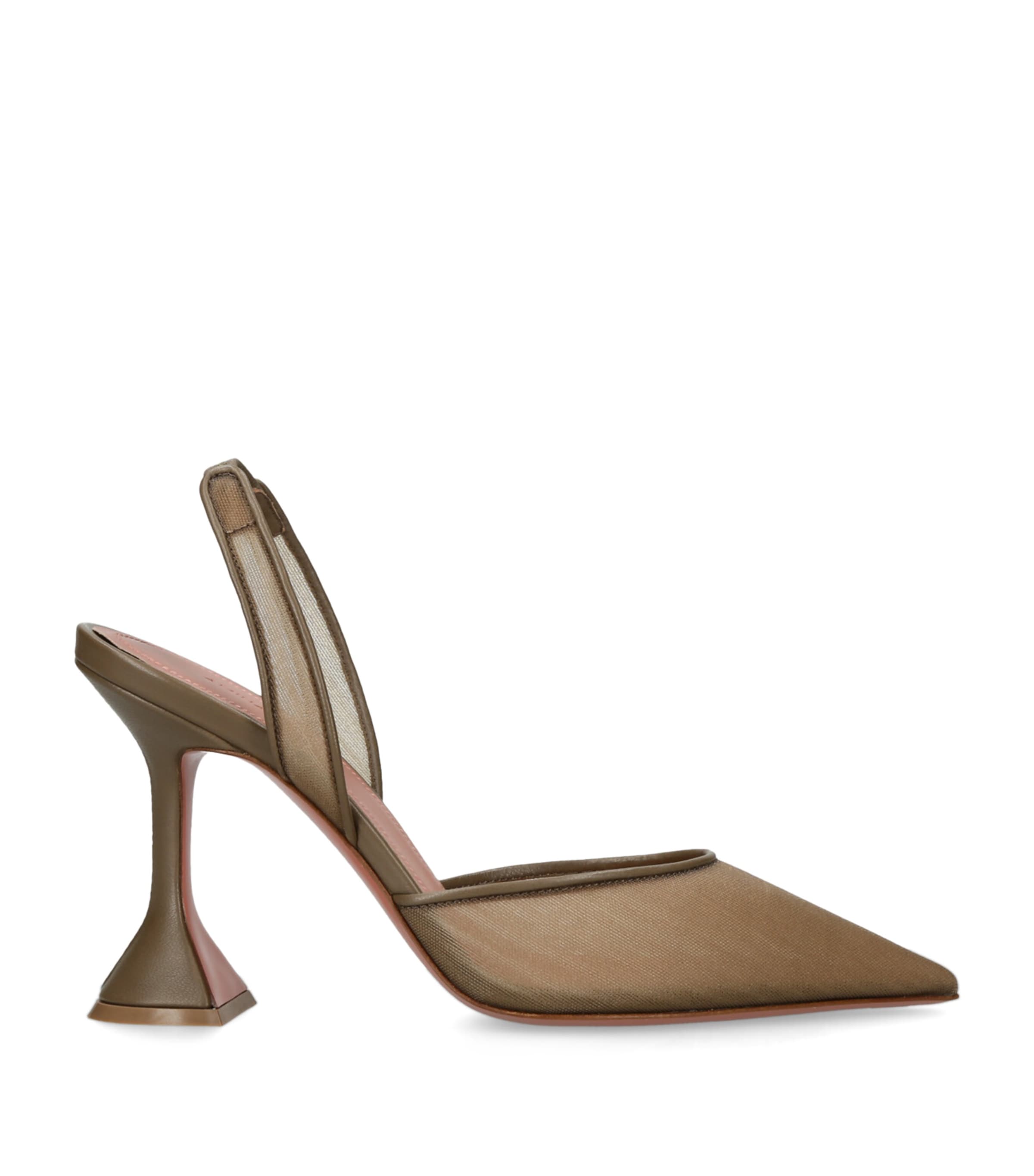 Amina Muaddi Mesh Holli Slingback Pumps 95 Taupe Image 1