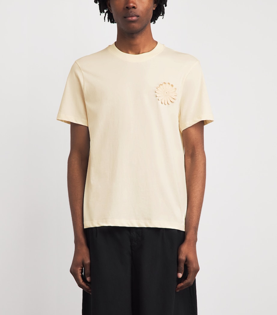 Sandro Paris Mens Cotton Crochet T-Shirt Butter Cream Image 4