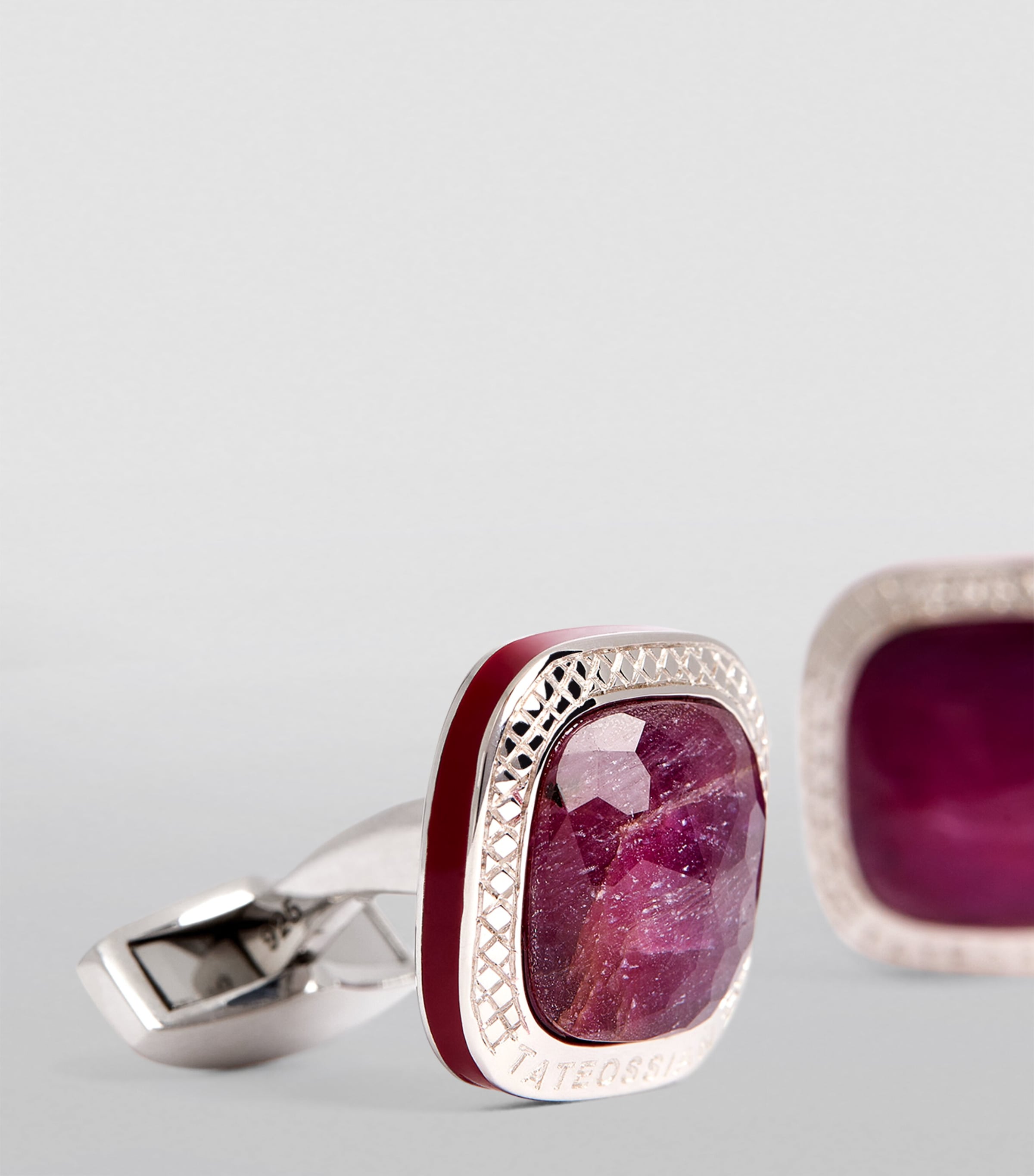 Sterling Silver and Ruby Square Cufflinks SILVER/ RED Image 6