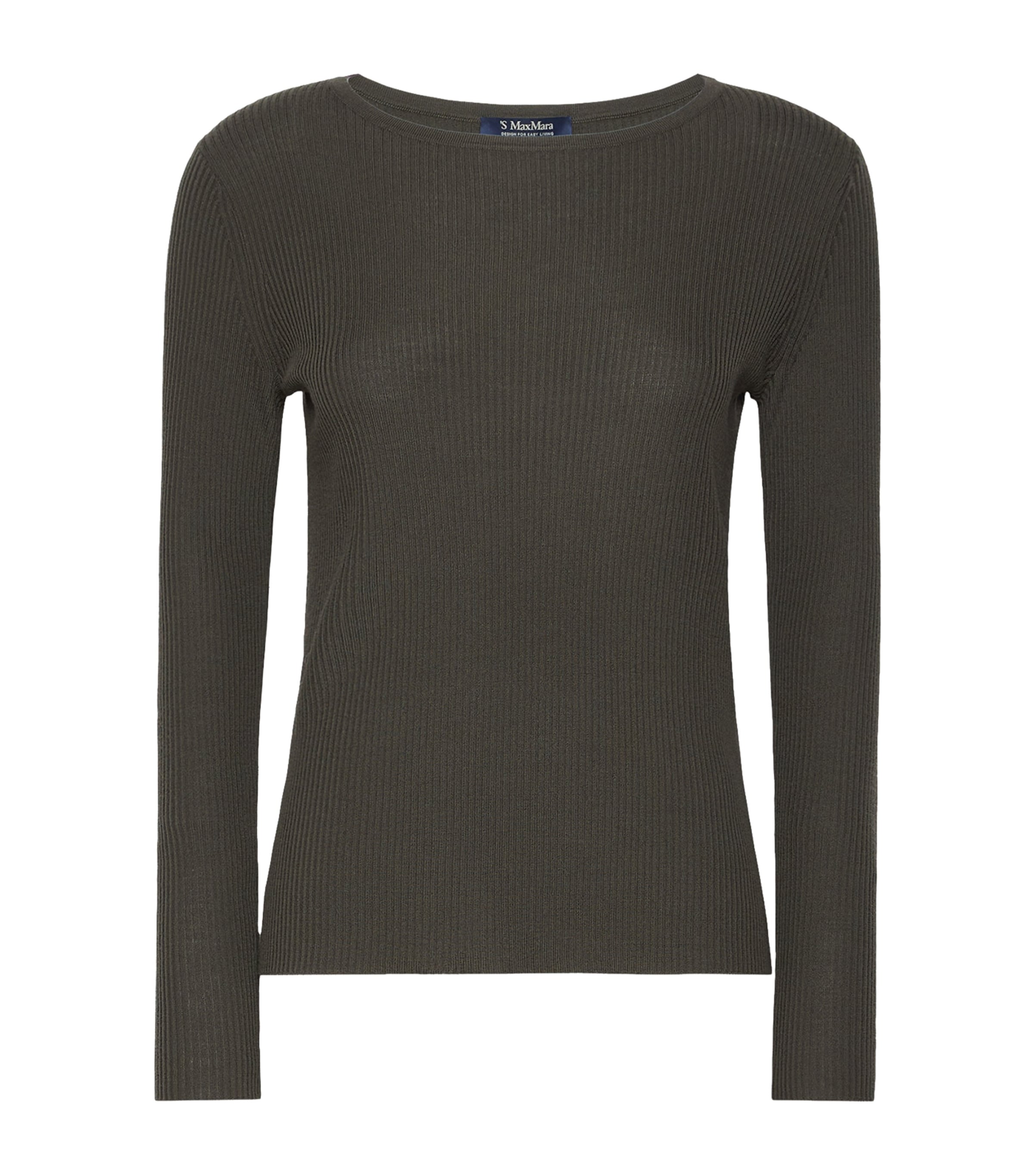 Max Mara Womens Virgin Wool Rib-Knit Sweater Kaki Image 1