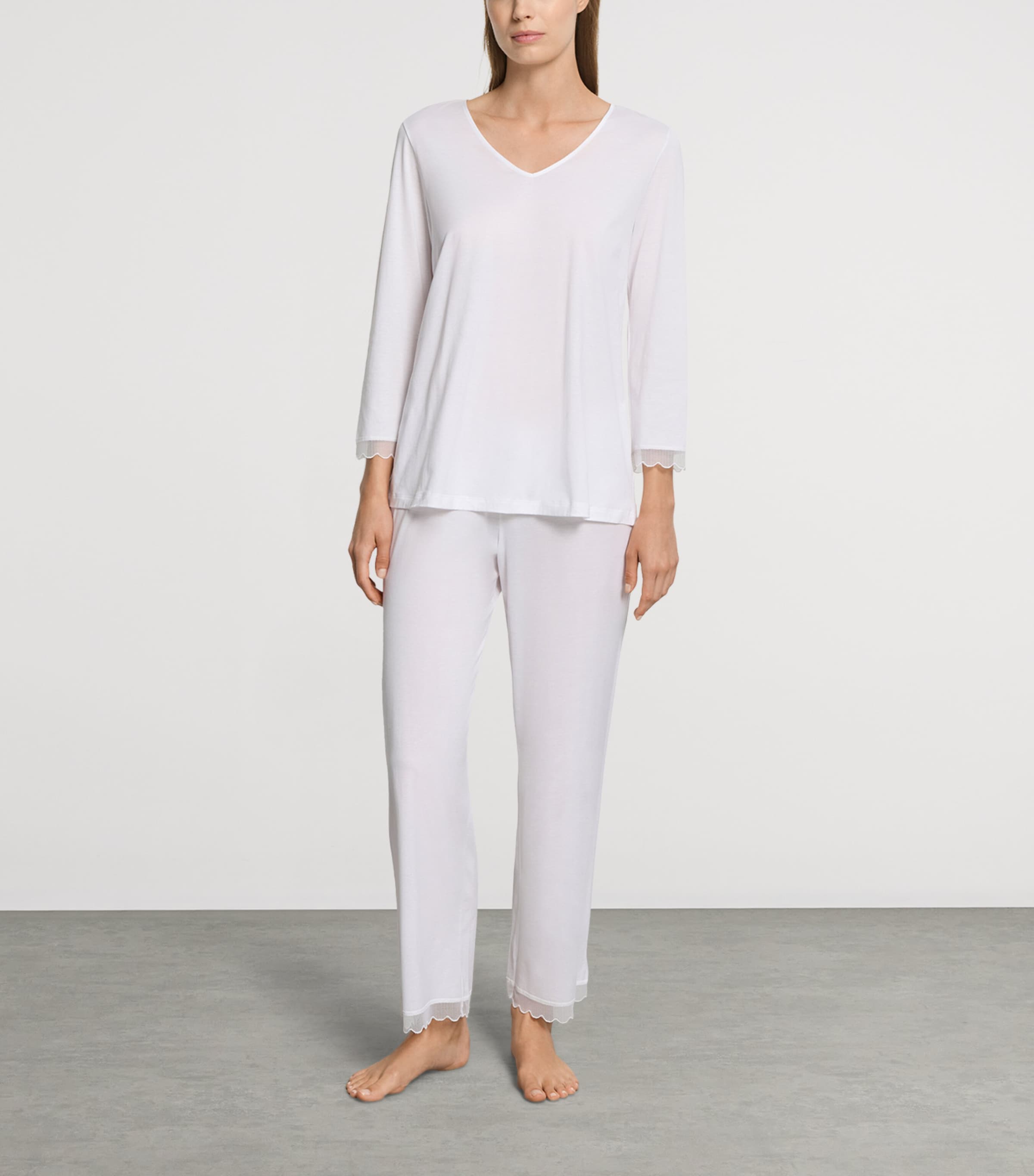 Hanro Womens Pima Cotton Inaya Pyjama Set White Image 2