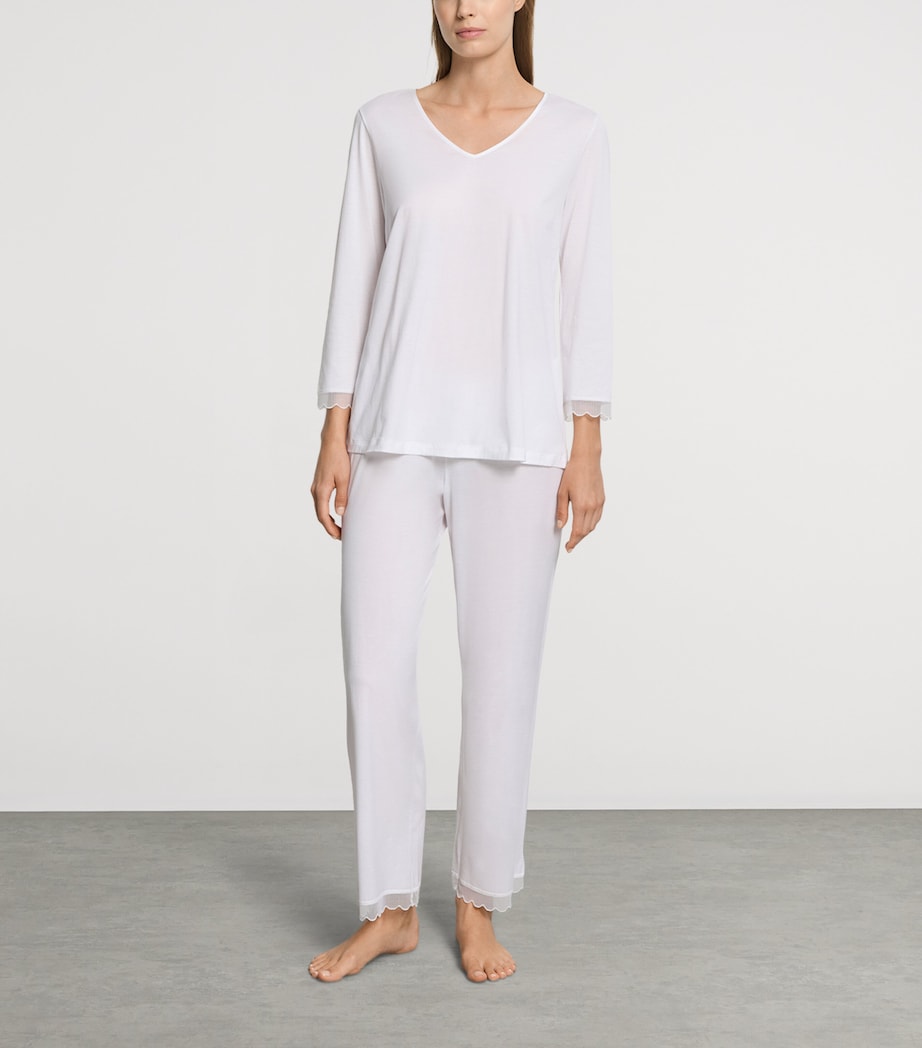 Hanro Womens Pima Cotton Inaya Pyjama Set White Image 2
