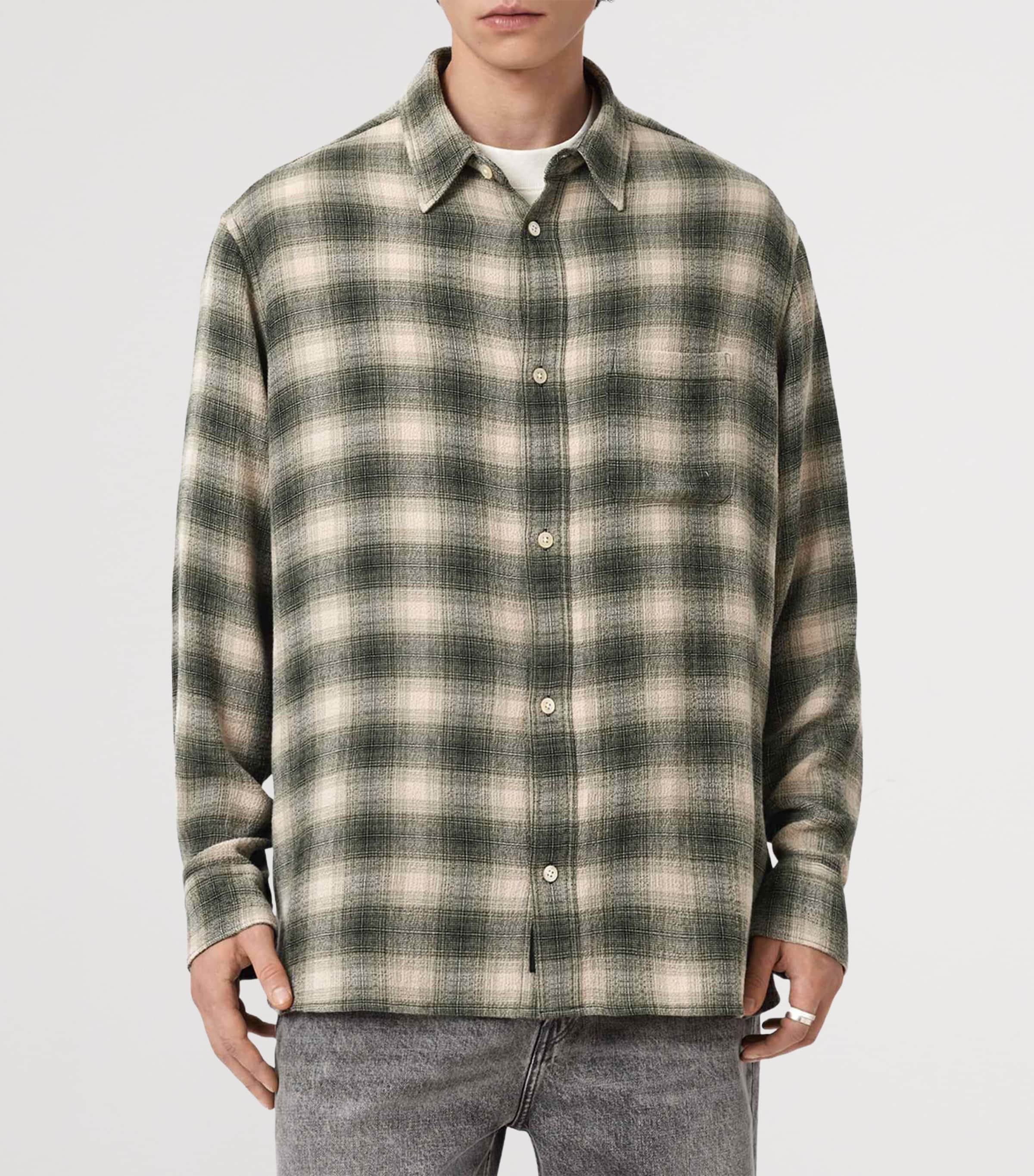 AllSaints Mens Check Lumley Shirt Pale Olive Green Image 6