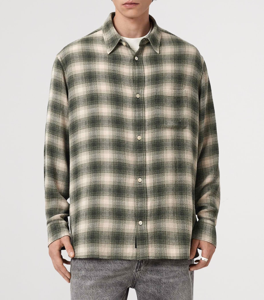 AllSaints Mens Check Lumley Shirt Pale Olive Green Image 6