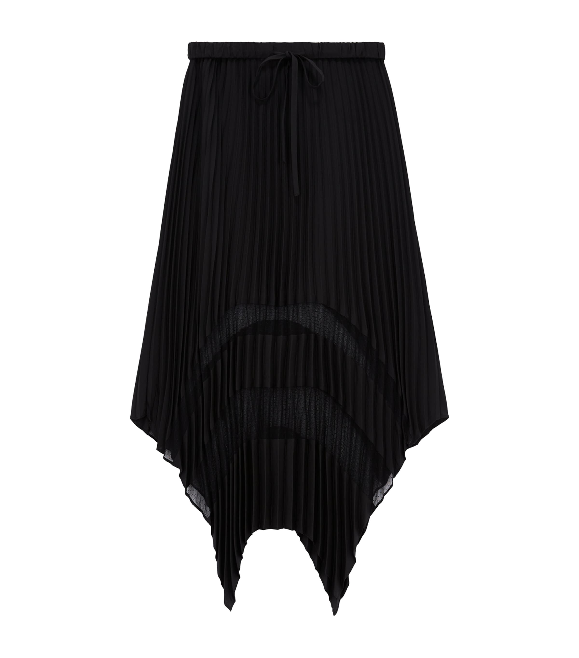 The Kooples Womens Black Sheer-panel Asymmetric-hem Woven Midi Skirt In Black