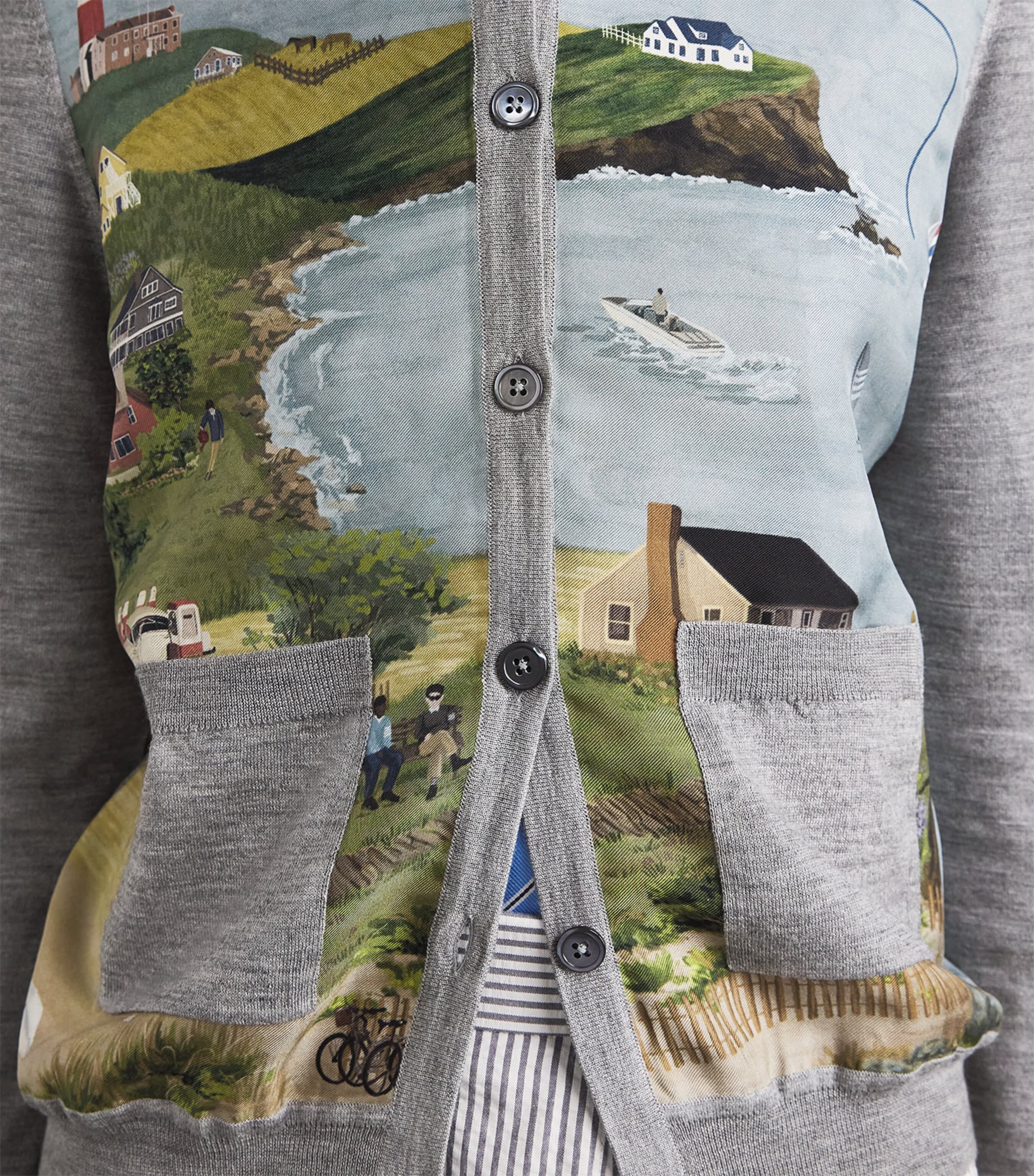 Thom Browne Womens Cashmere-Silk-Blend Nantucket Cardigan Lt Grey Image 3