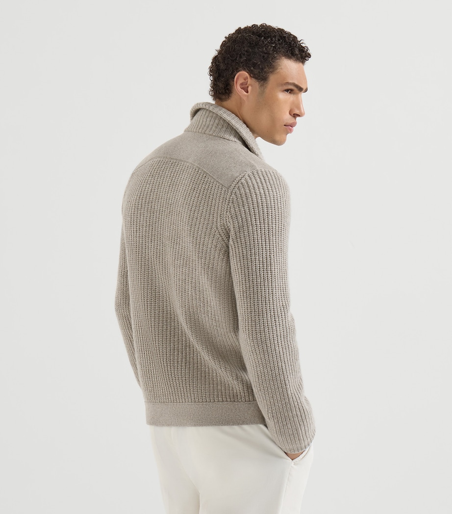 Brunello Cucinelli Mens Cashmere Double-Breasted Cardigan Stone Image 5