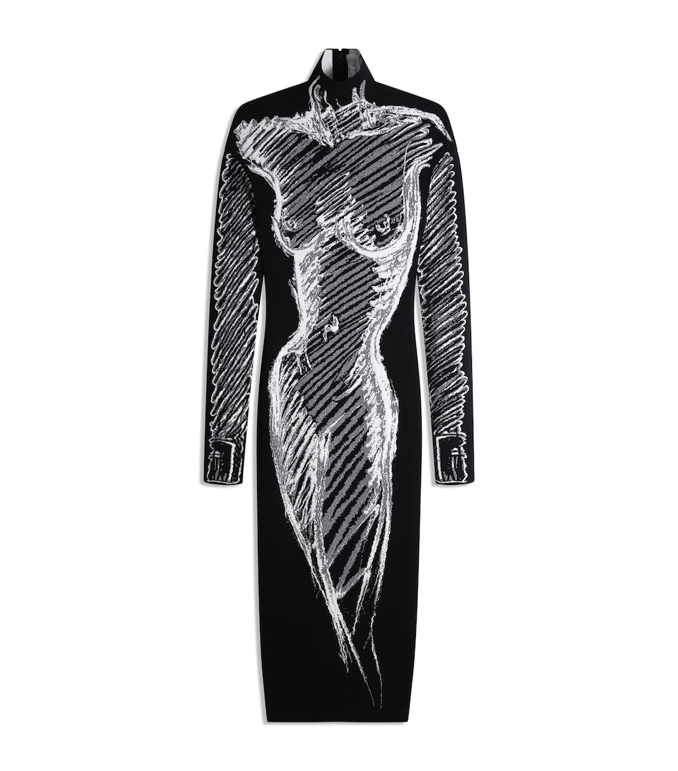 Schiaparelli Knitted Trompe-l'Oeil Midi Dress Black