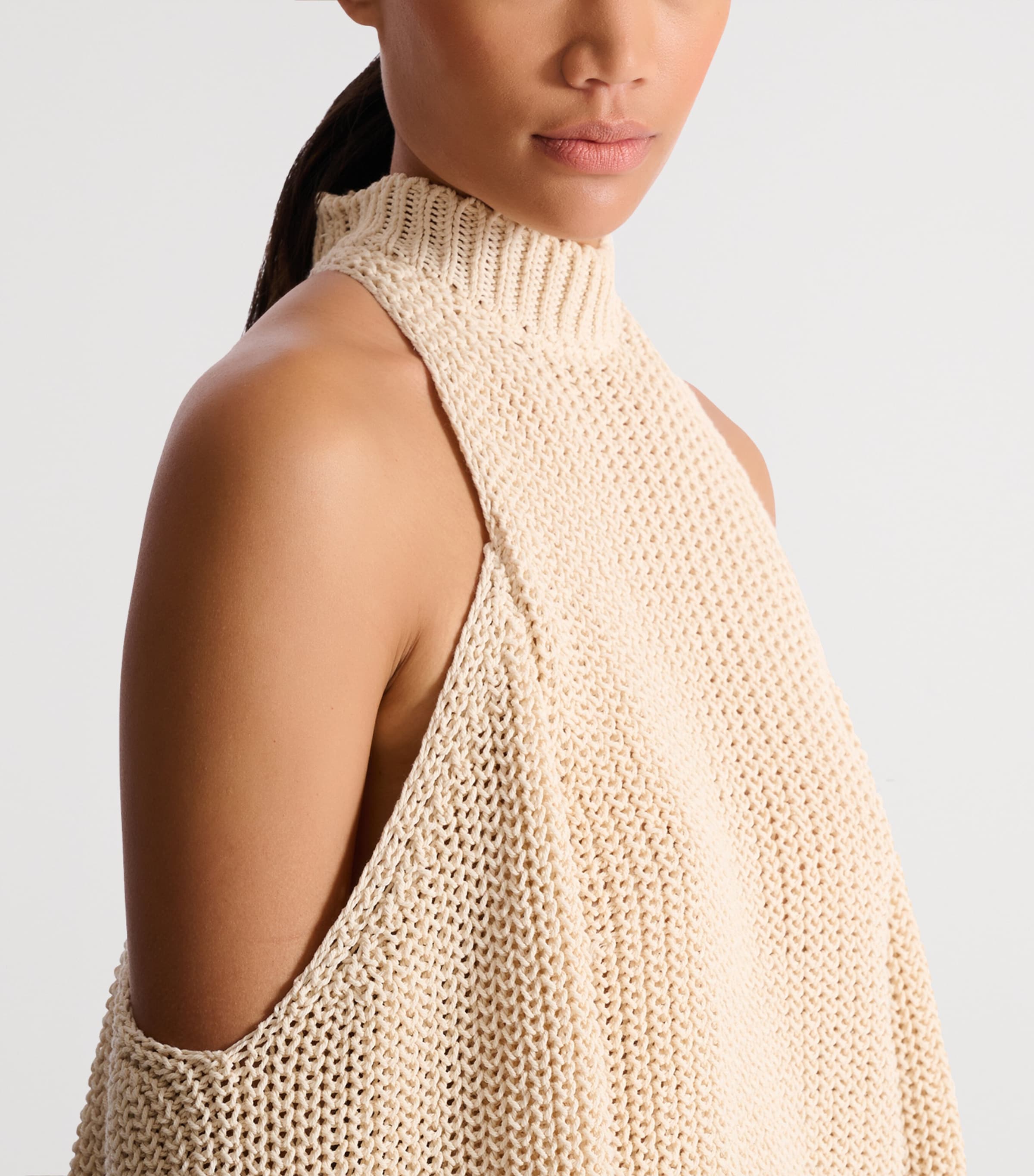 Balmain Womens Cotton High-Neck Sweater Naturel Image 5