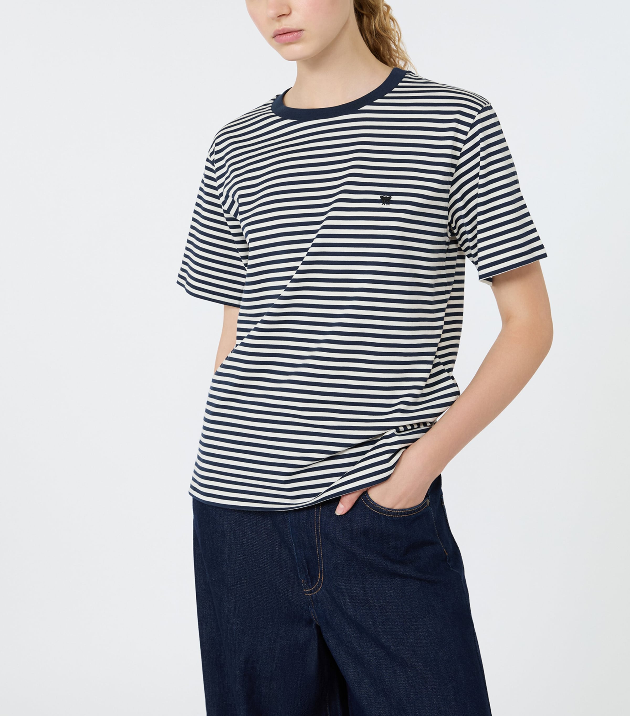 Weekend Max Mara Womens Cotton Stripe T-Shirt Navy Image 5