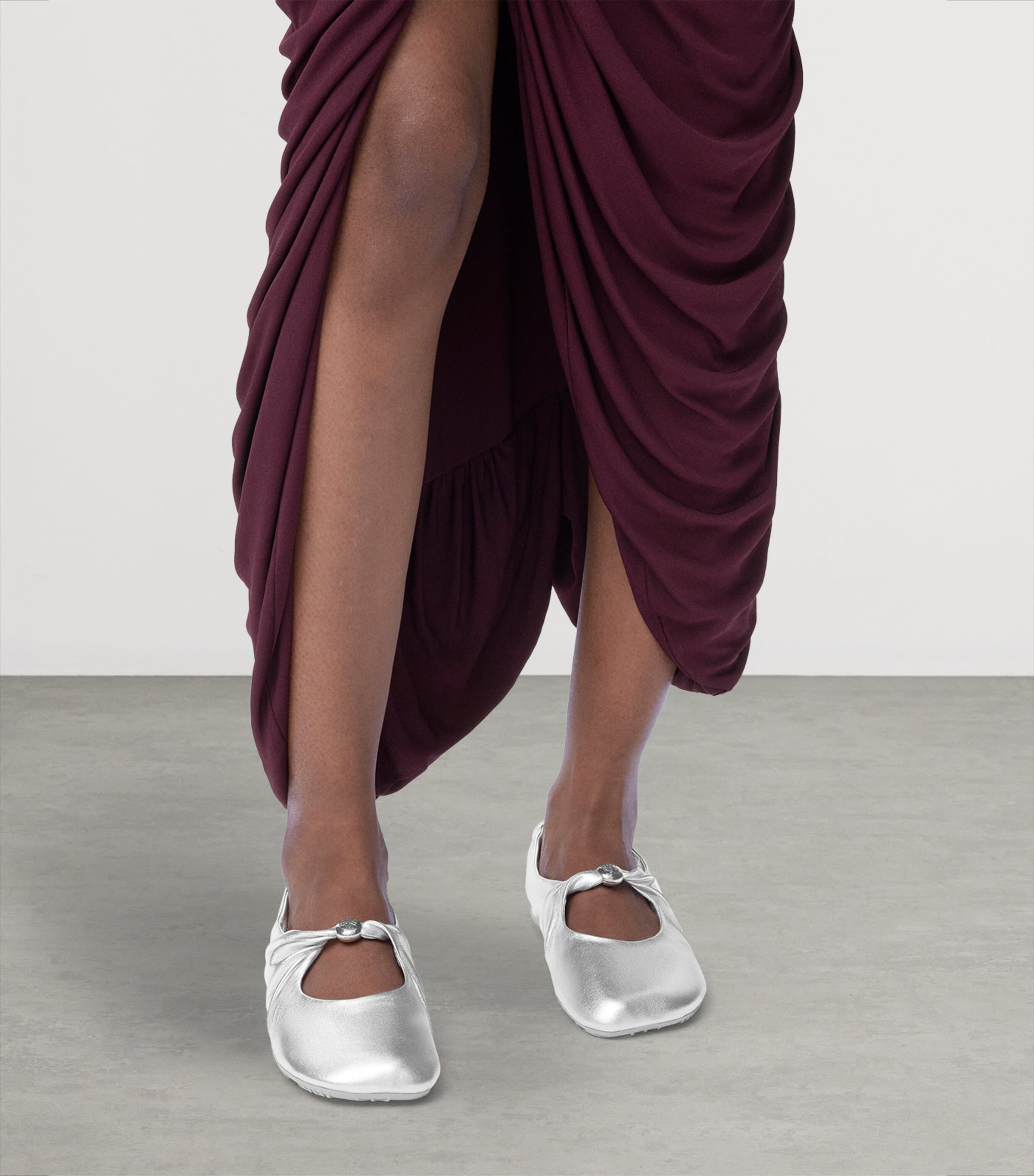 Leather Pebble Soft Ballet Flats SILVER Image 2