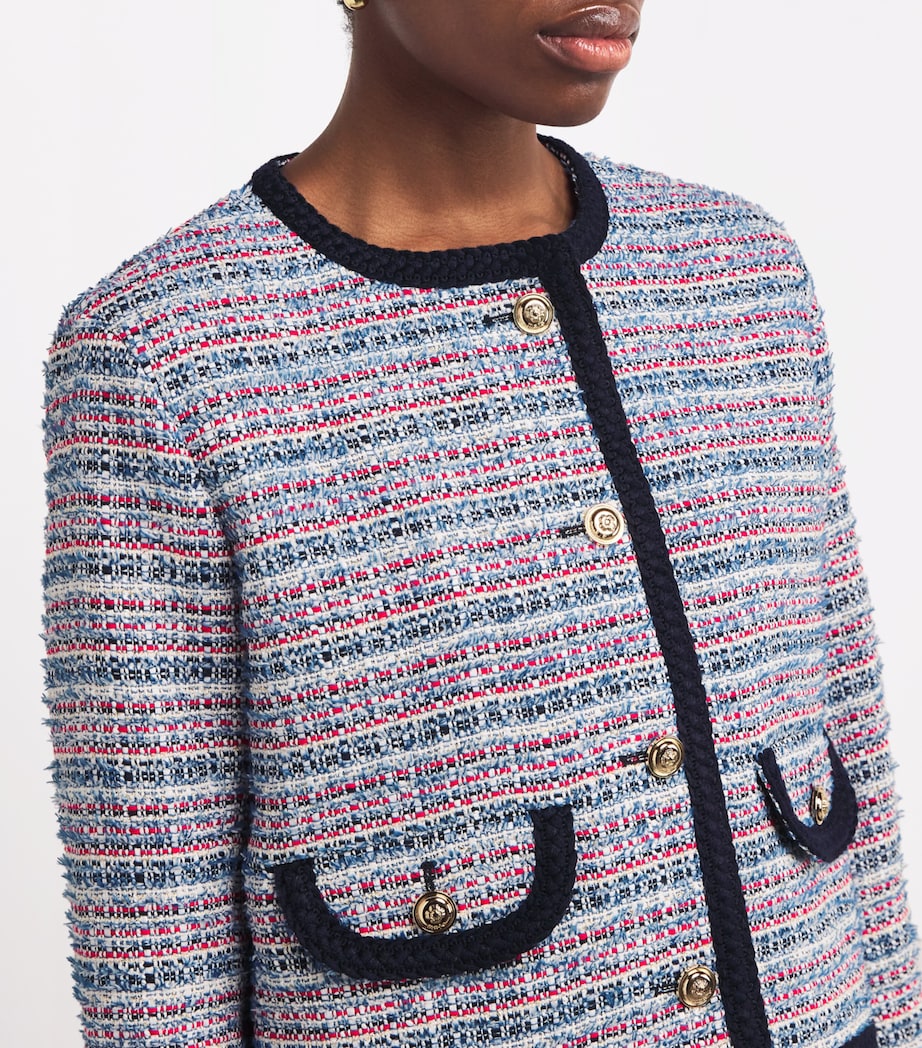 Cropped Tweed Jacket BLUE / RED Image 6