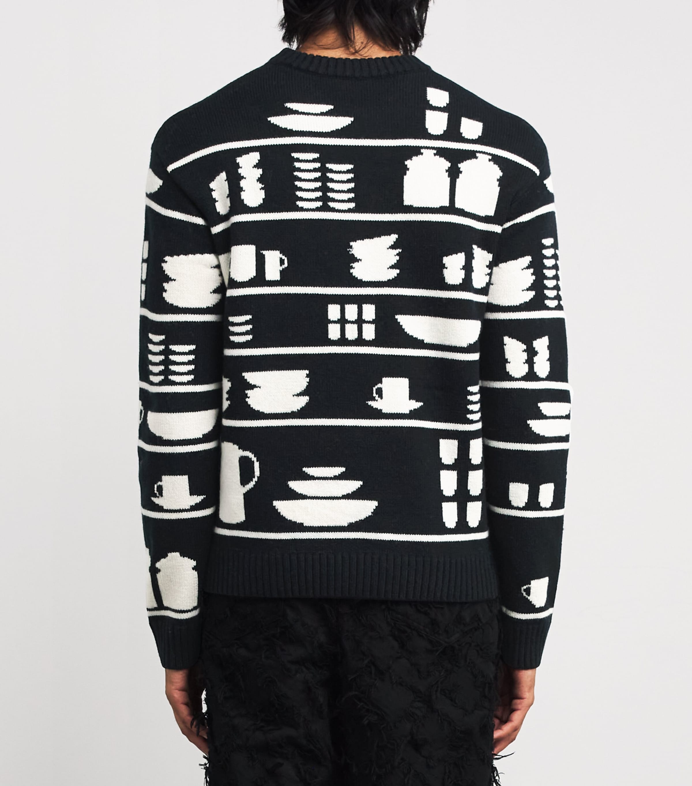 JW Anderson Mens Wool Crockery Jacquard Sweater Black/white Image 4