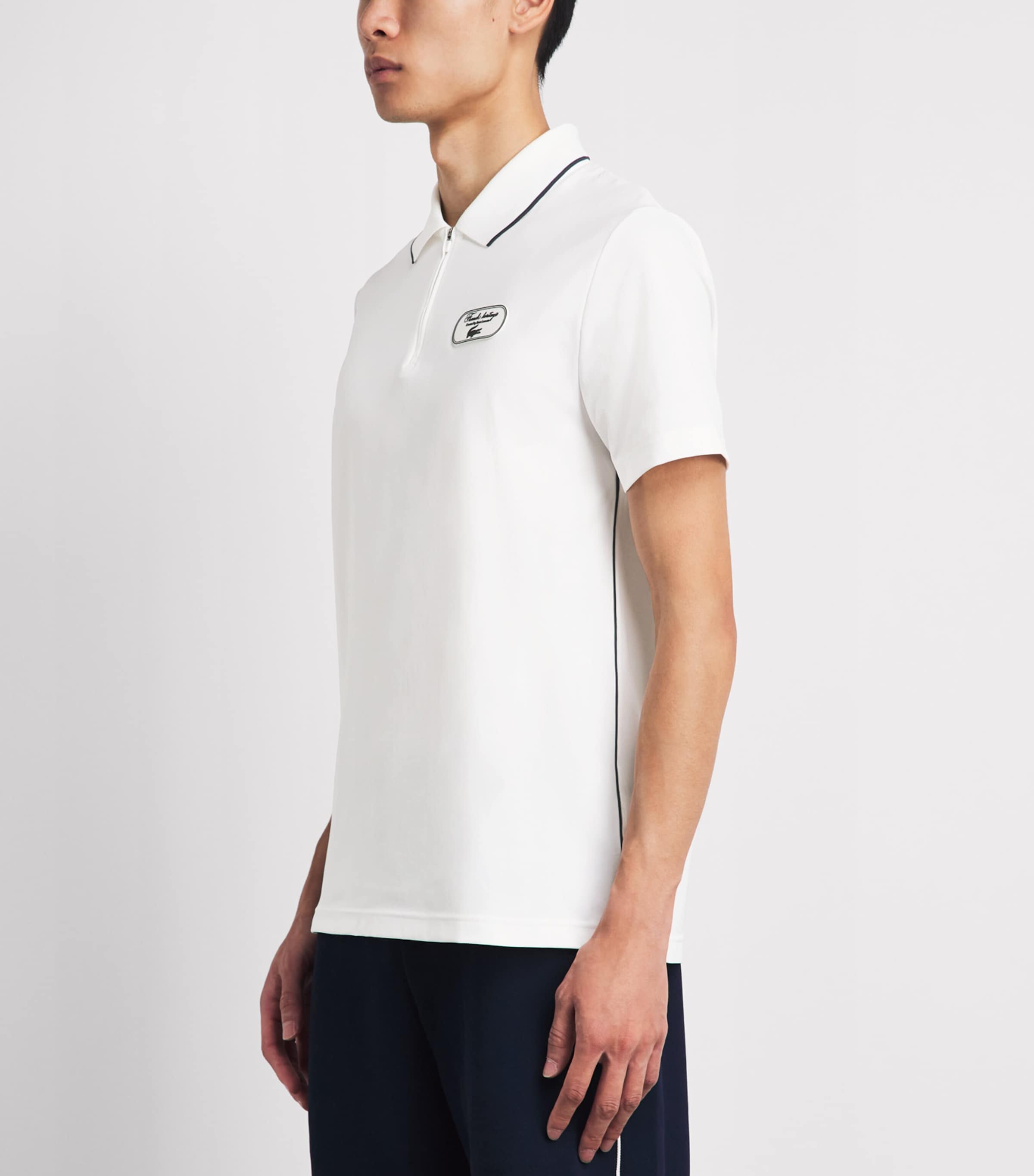 Lacoste Mens Tennis Heritage Ultra-Dry Zip-Up Polo Shirt Flour/navy Blue Image 4