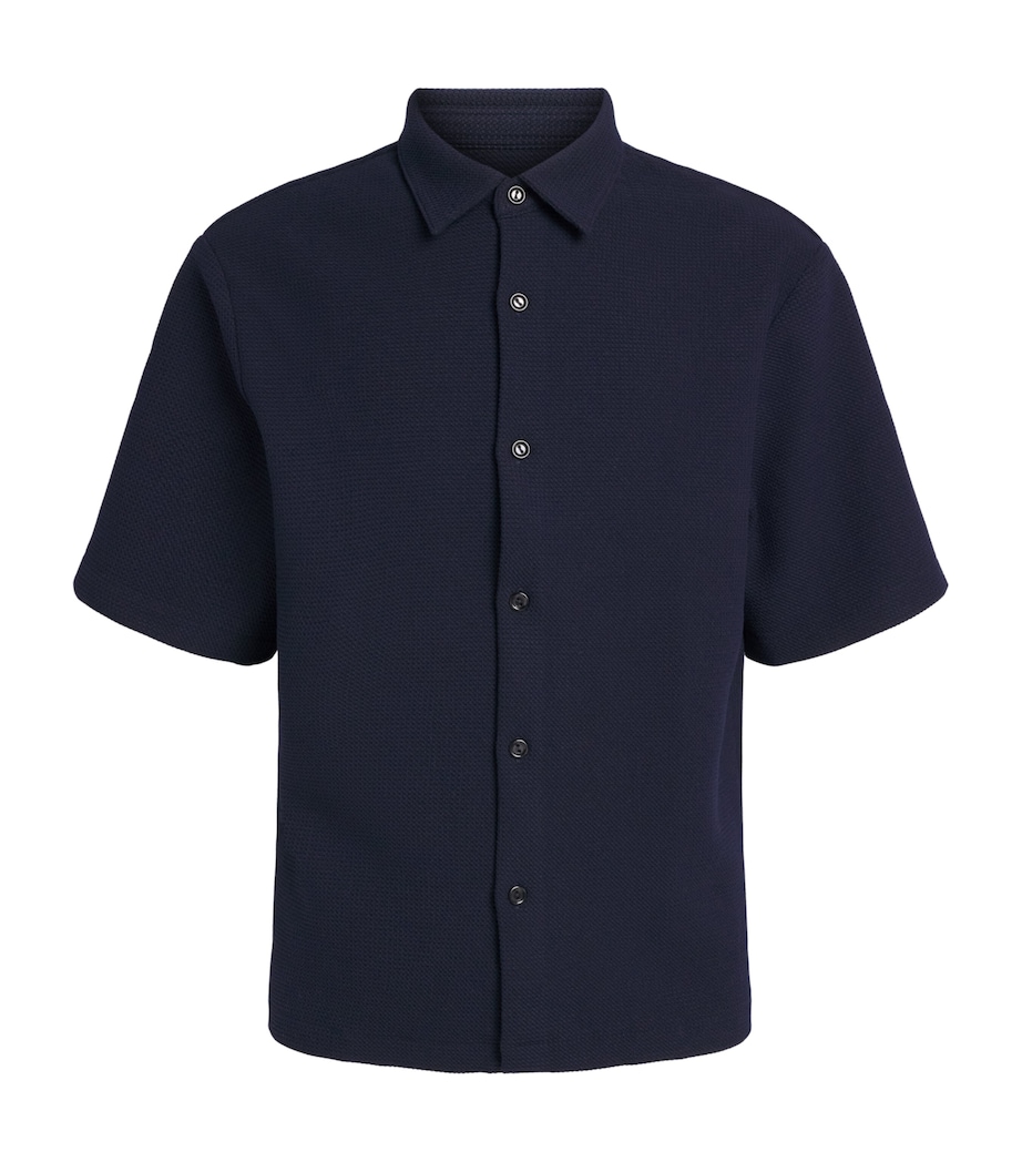 Sandro Paris Mens Textured Short-Sleeve Shirt Navy Blue Image 1