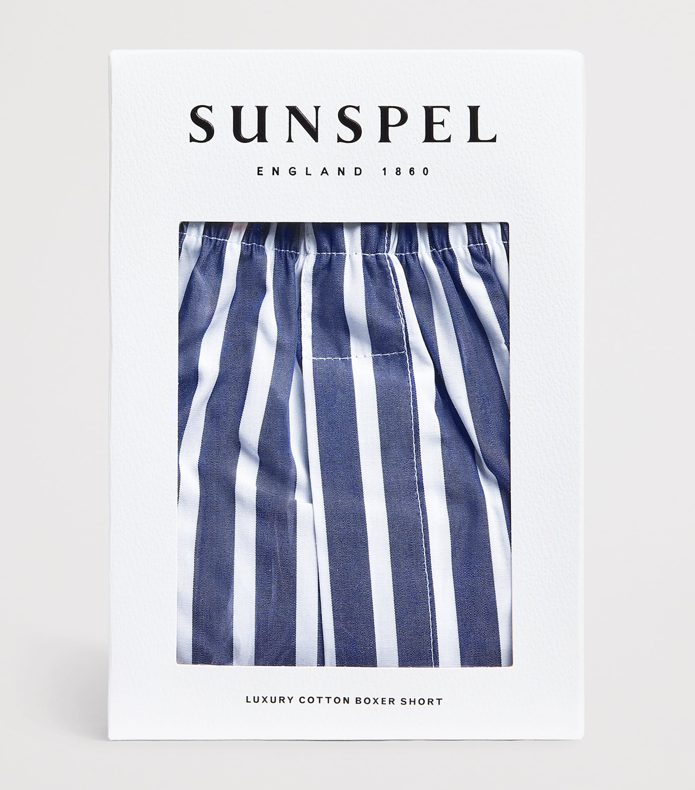 Sunspel Mens Cotton Classic Boxer Shorts Navy/white Wide Image 4