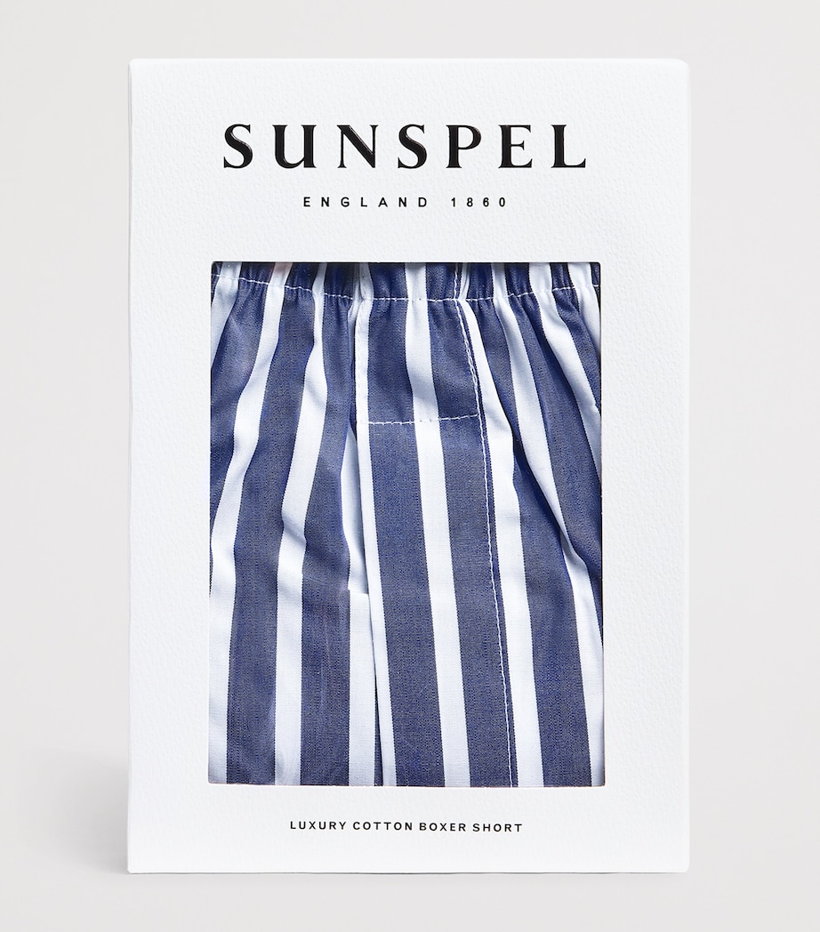 Sunspel Mens Cotton Classic Boxer Shorts Navy/white Wide Image 4