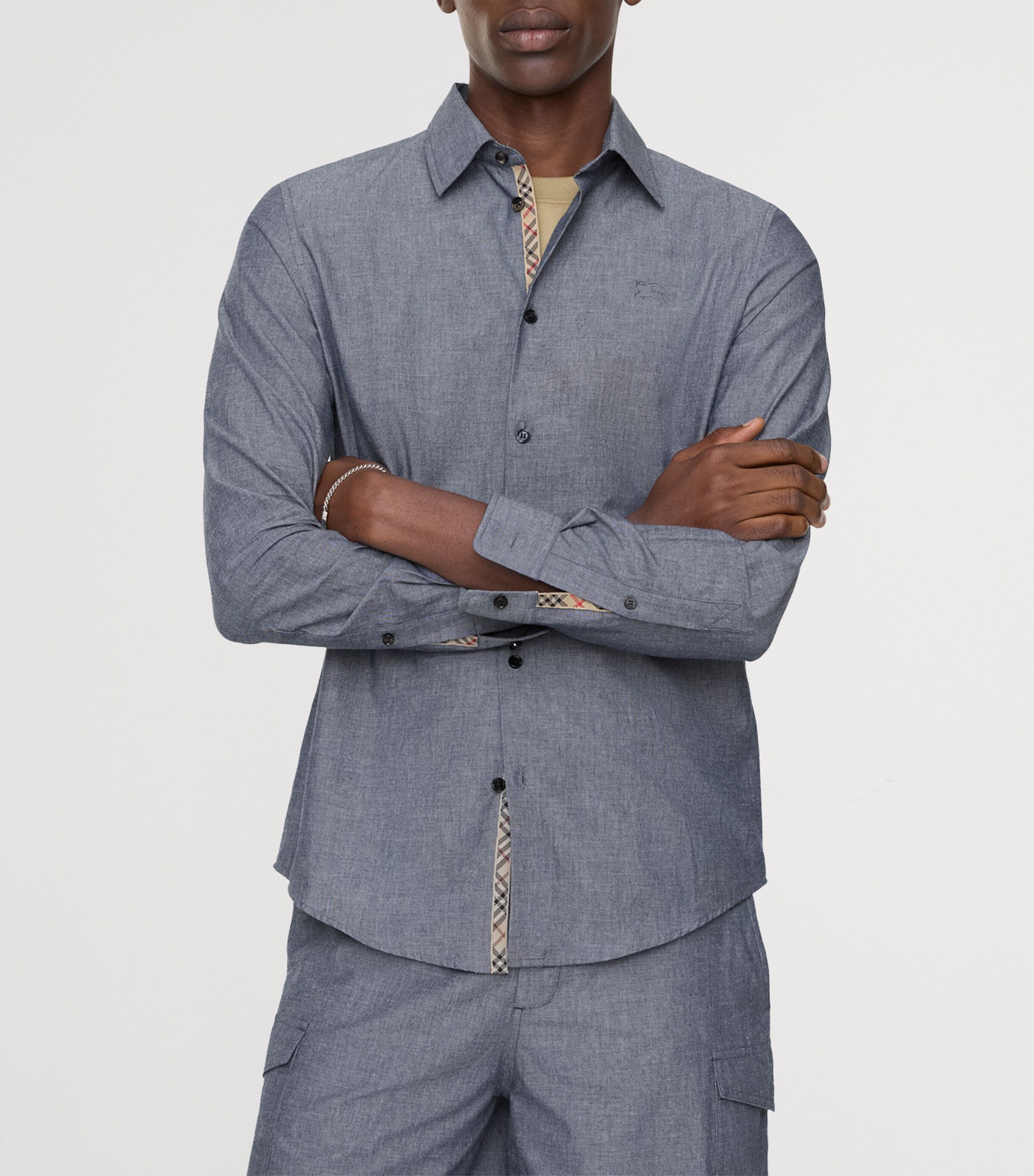 Burberry Mens Cotton-Blend Chambray EKD Shirt Bright Navy/chlk Wht Image 2