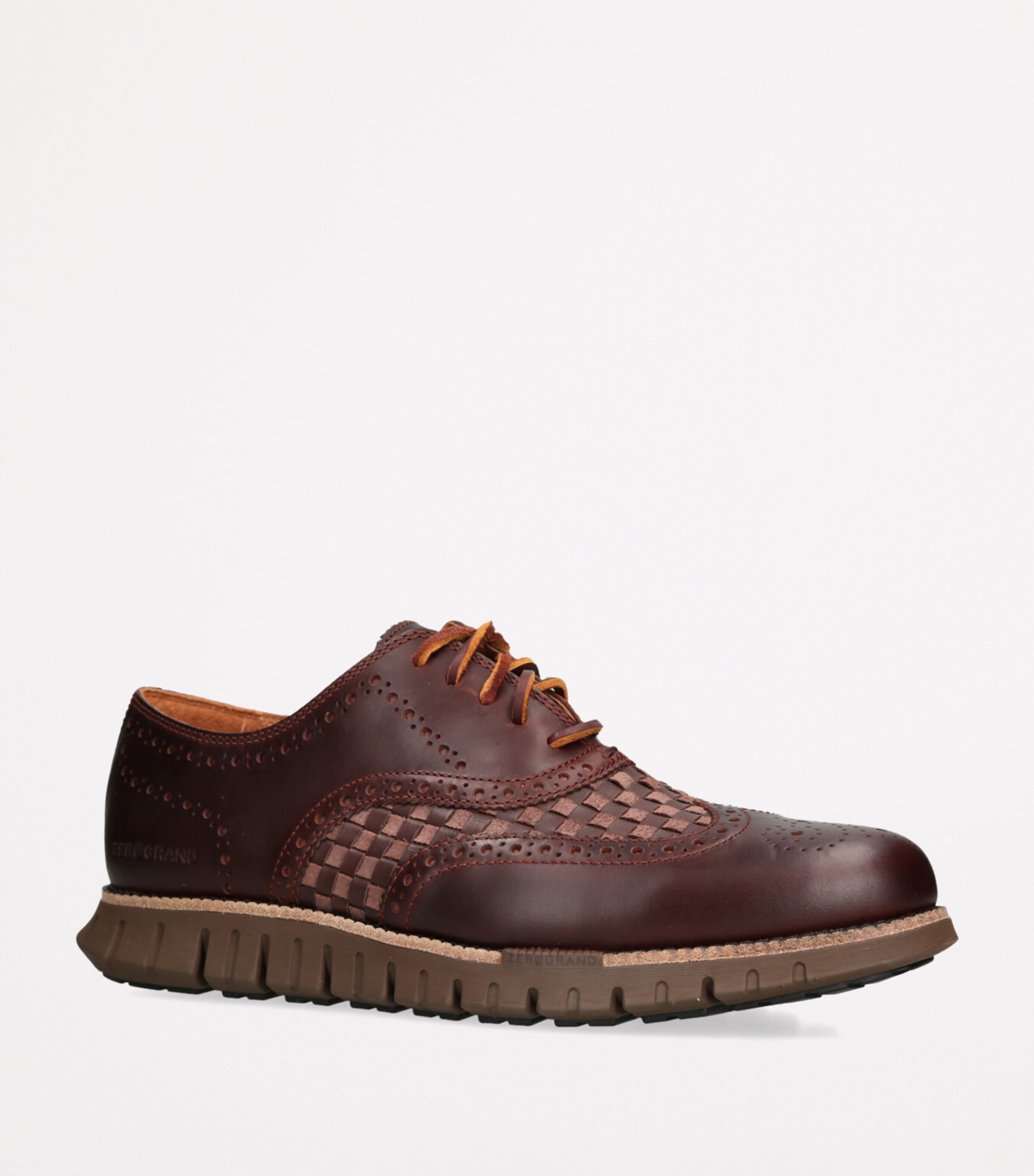 Woven Leather Zerogrand Wingtip Oxford Shoes BROWN/OTH Image 3