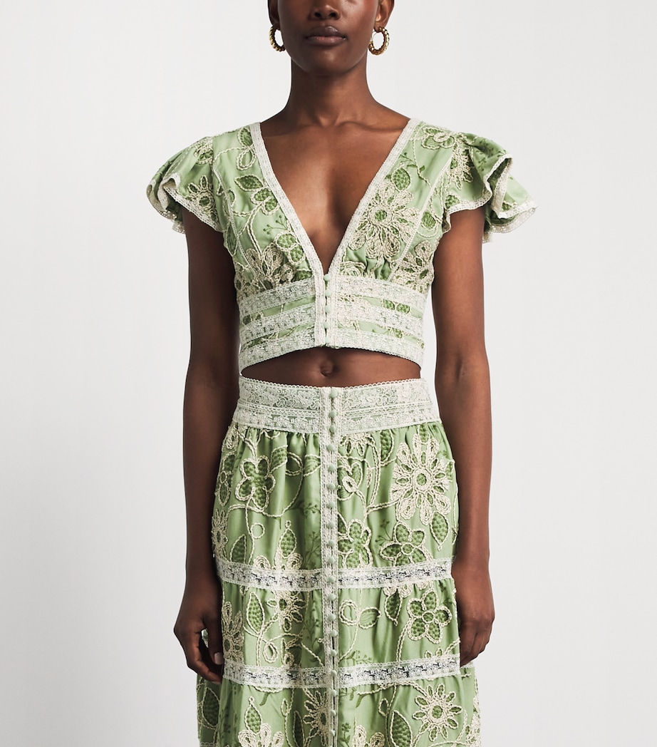 Alice+Olivia Womens Embroidered Keeley Blouse Green Lily/oatmeal Image 4