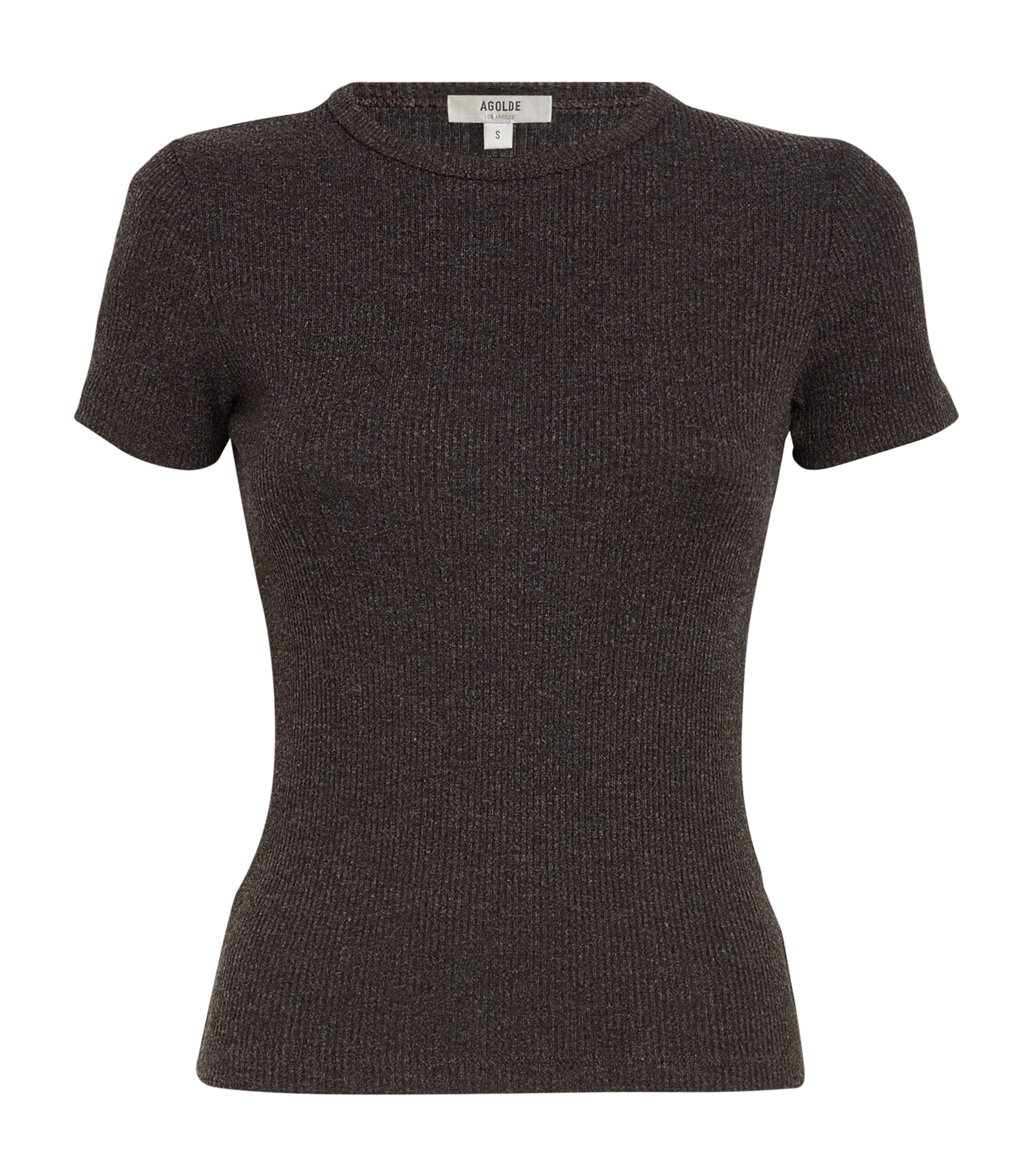 Agolde Grey Harri Fine-ribbed T-shirt