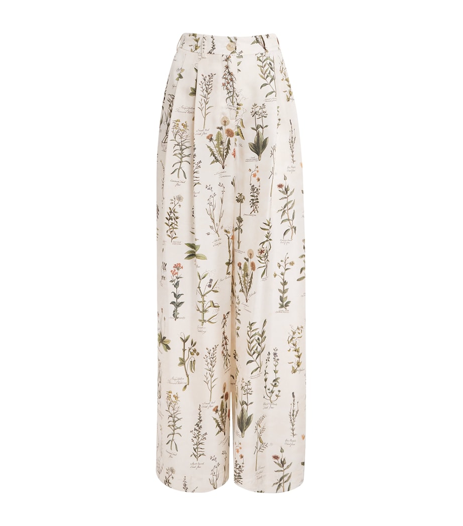 Colombo Womens Silk Floral Wide-Leg Trousers Grey Image 1