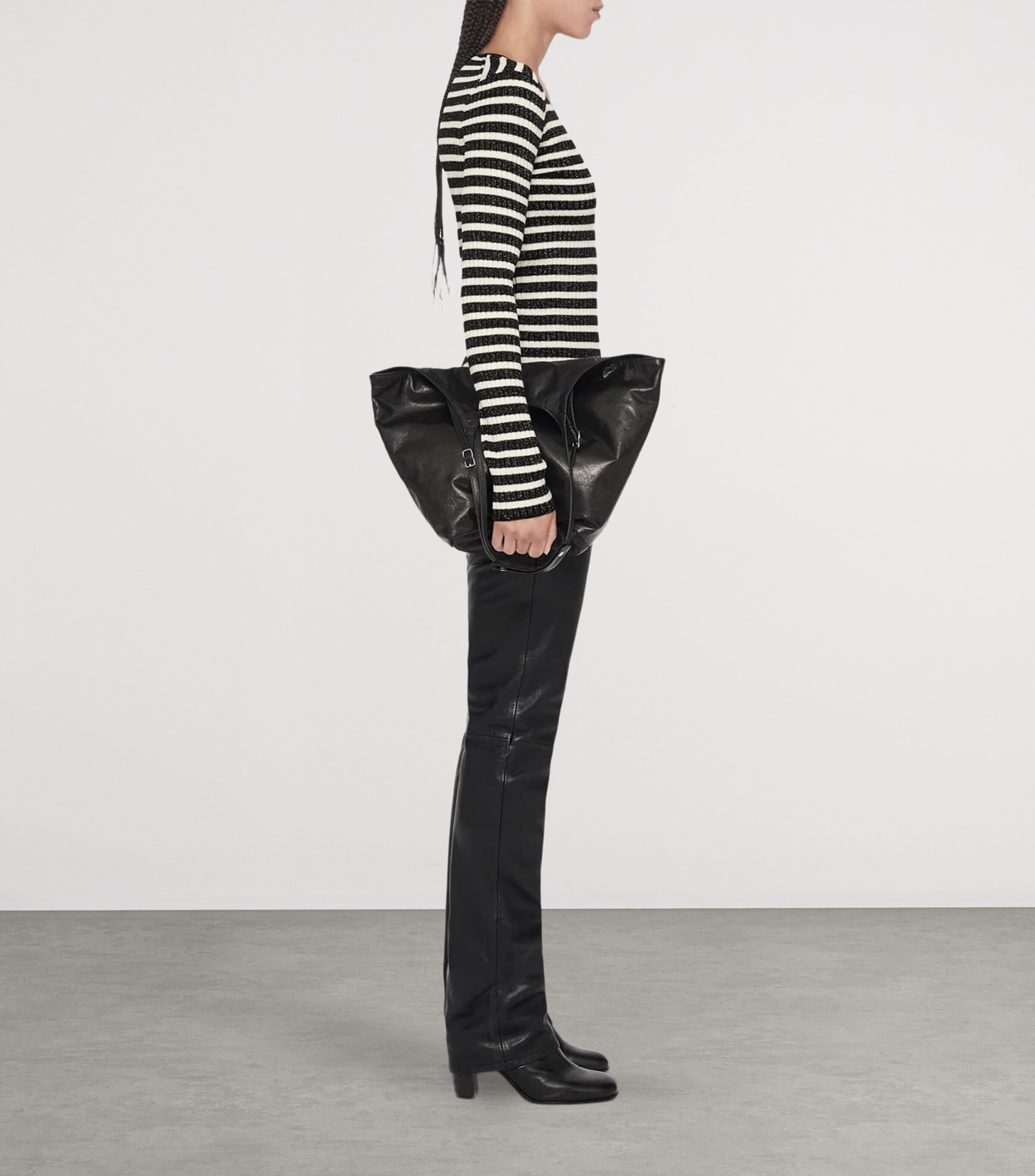 AllSaints Womens Wool-Blend Stripe Kay Sweater Black/chalk White Image 4