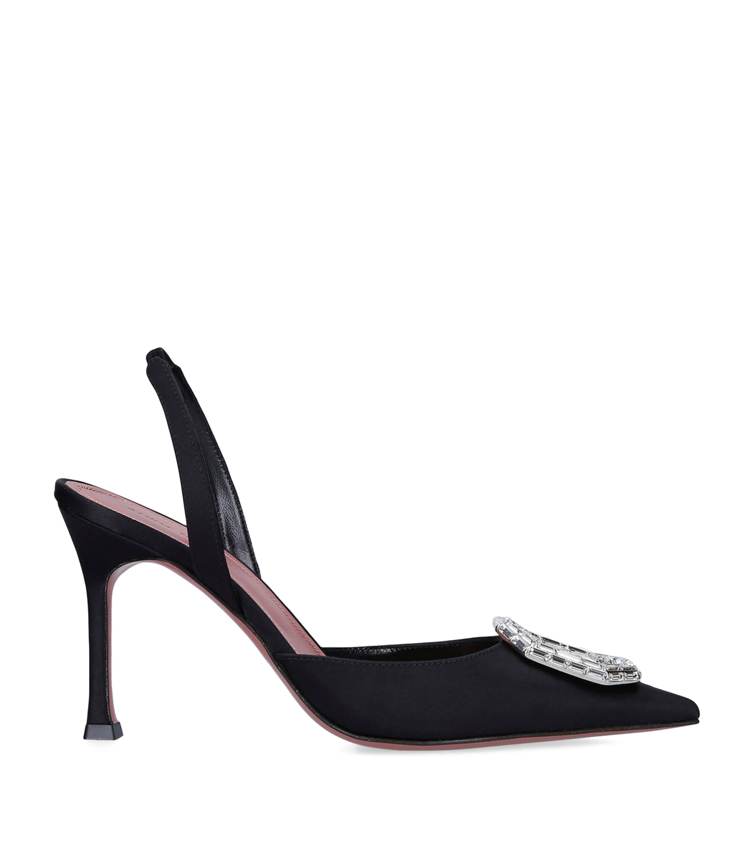 Shop Amina Muaddi Satin Camelia Slingback Pumps 90 In Black