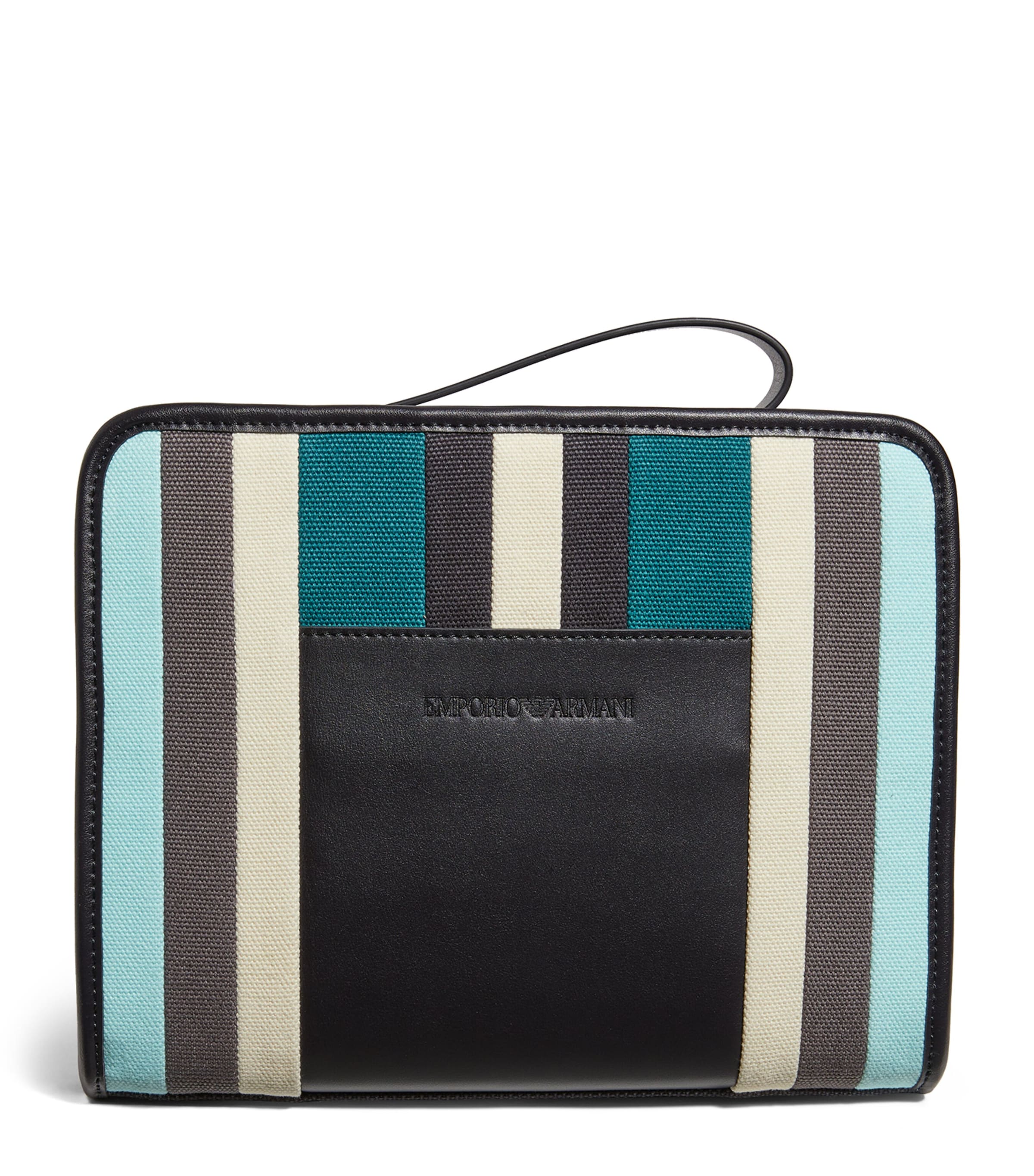 Shop Emporio Armani Canvas Striped Pouch