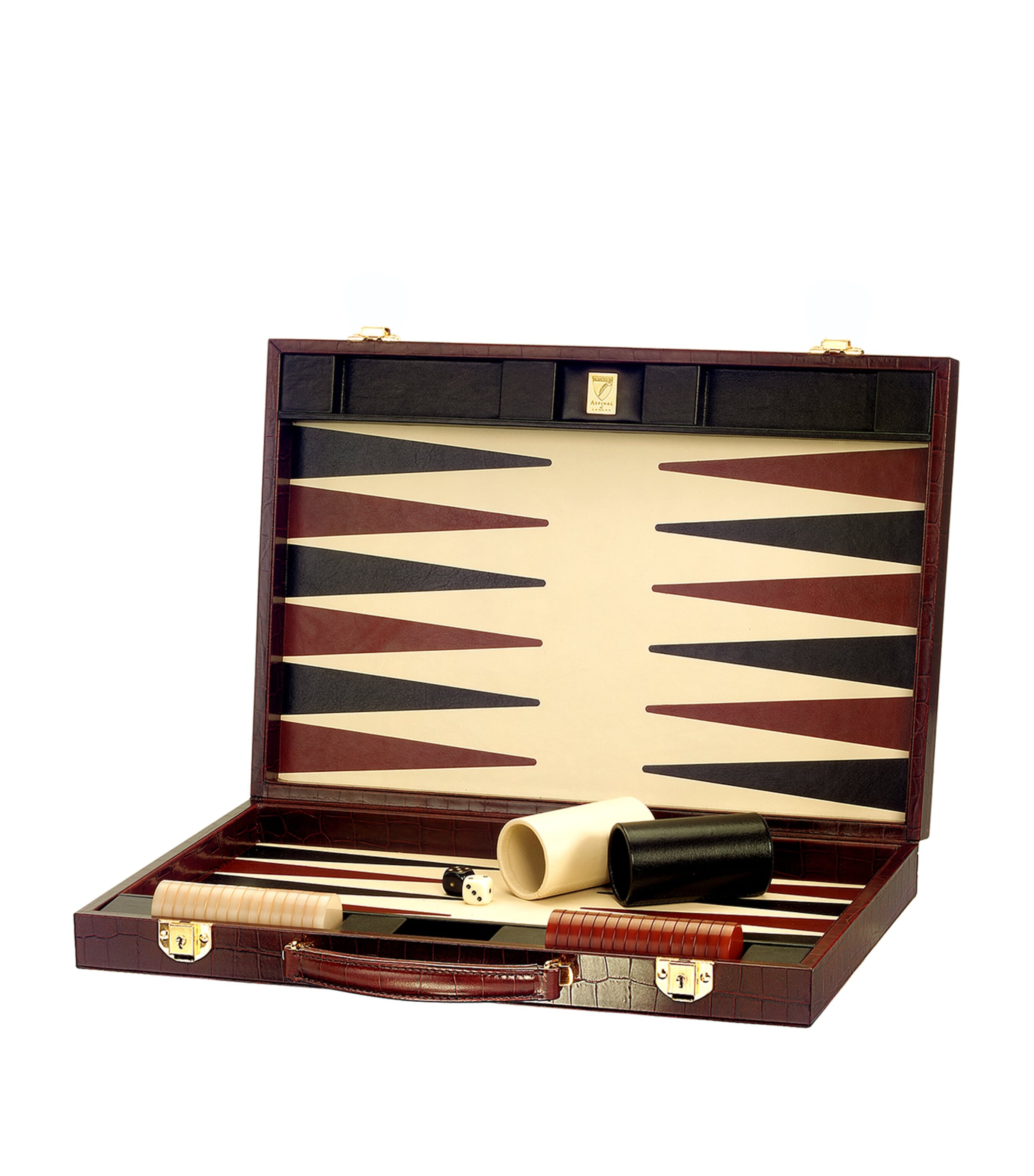 Shop Aspinal Of London Croc-embossed Leather Backgammon Set In Brown