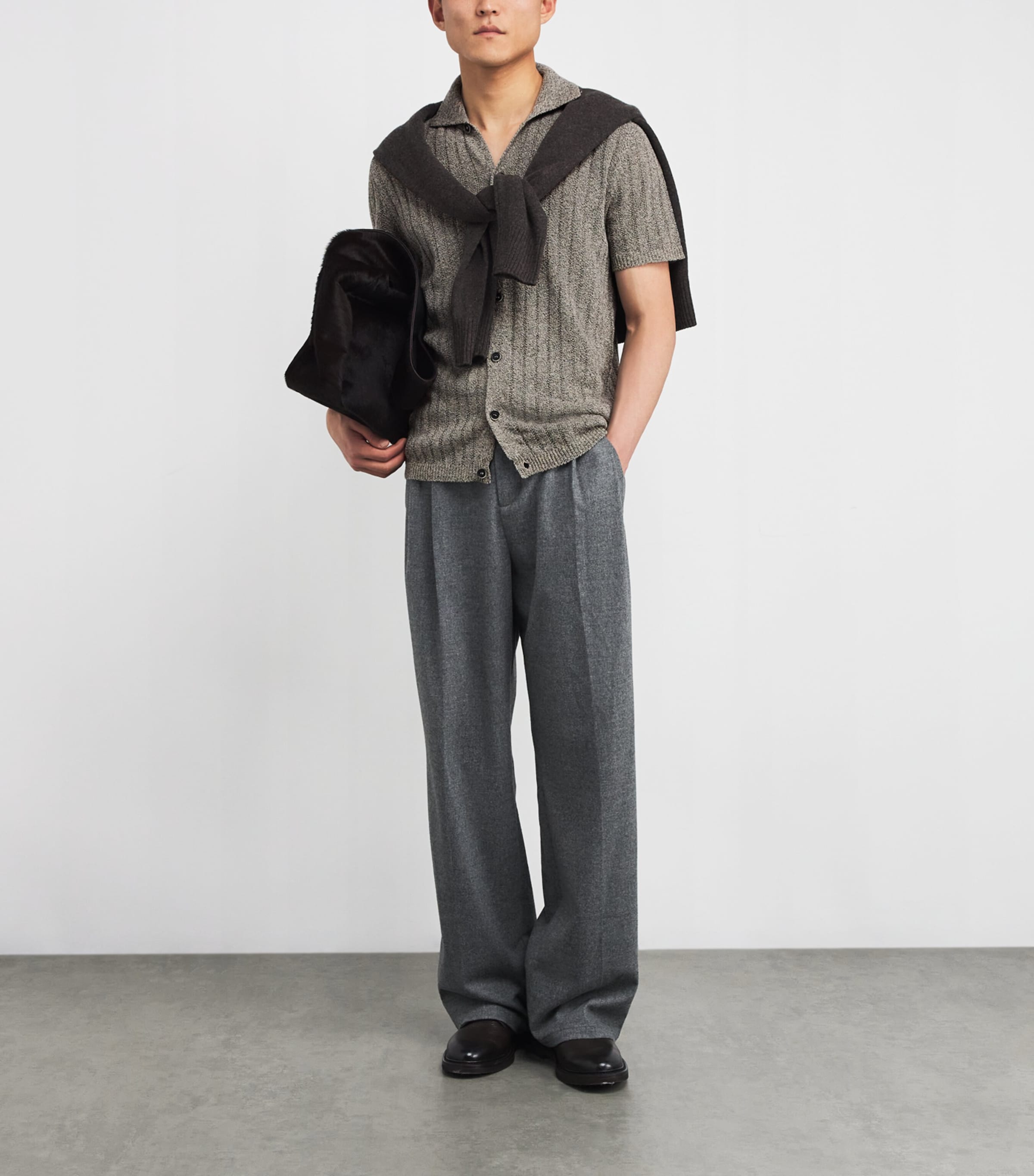 Linen-Cotton Knit Short-Sleeve Shirt 170 NAVY Image 2