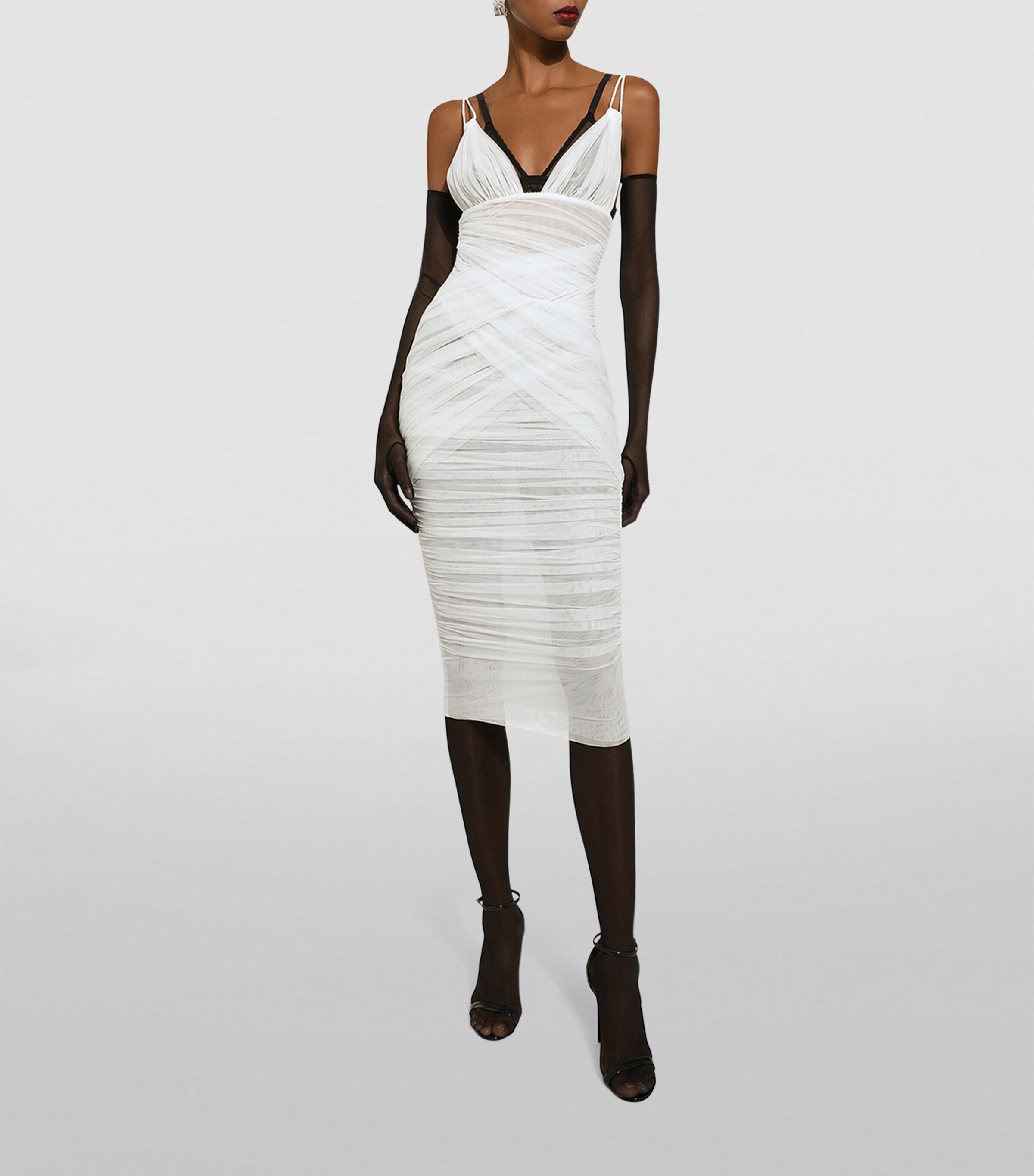 Dolce&Gabbana Womens Ruched Midi Dress Natural White Image 7