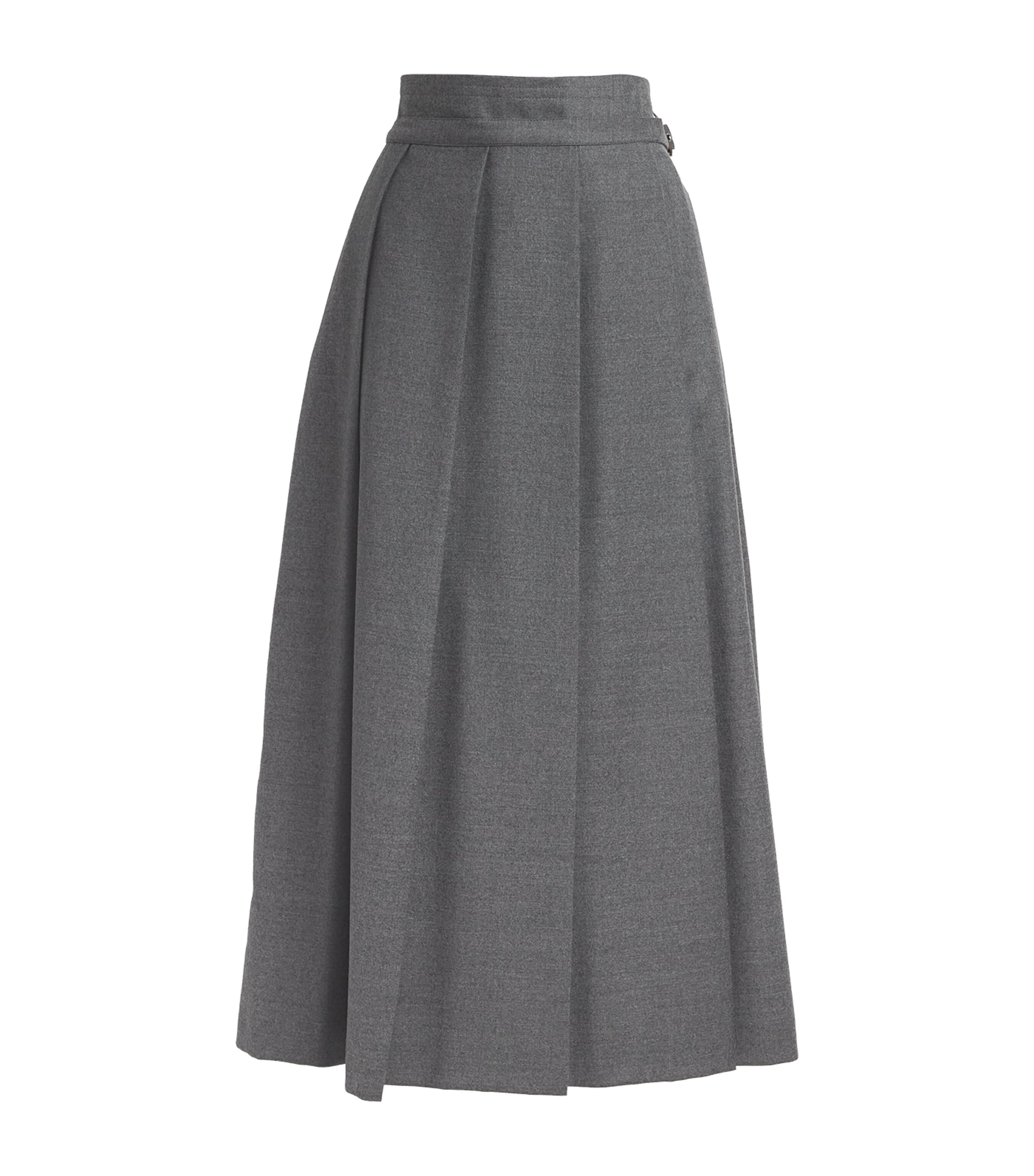 Shop Weekend Max Mara Virgin Wool Pleated Midi Skirt In Grey