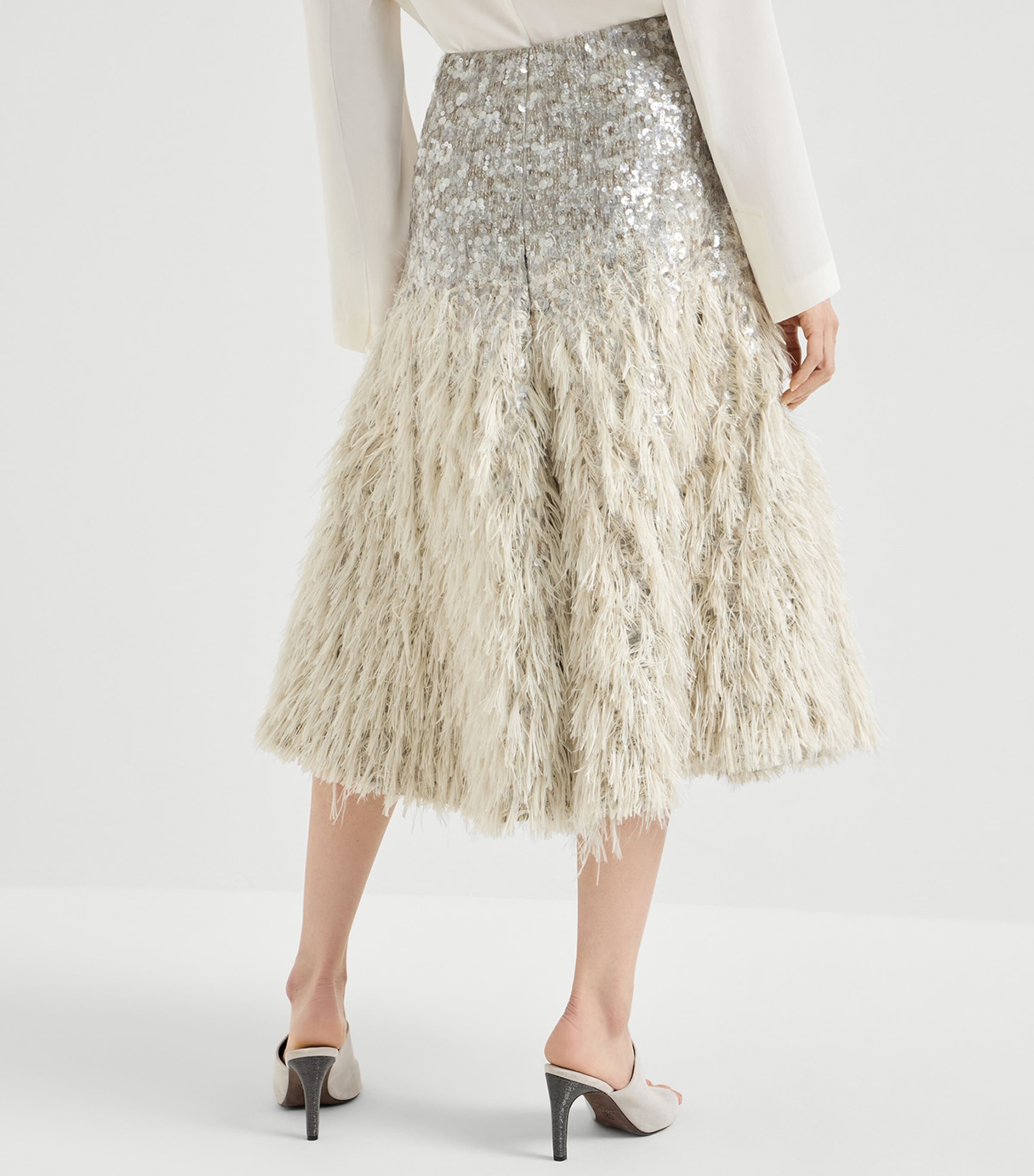 Brunello Cucinelli Womens Dazzling Fil Coupé Midi Skirt Image 5