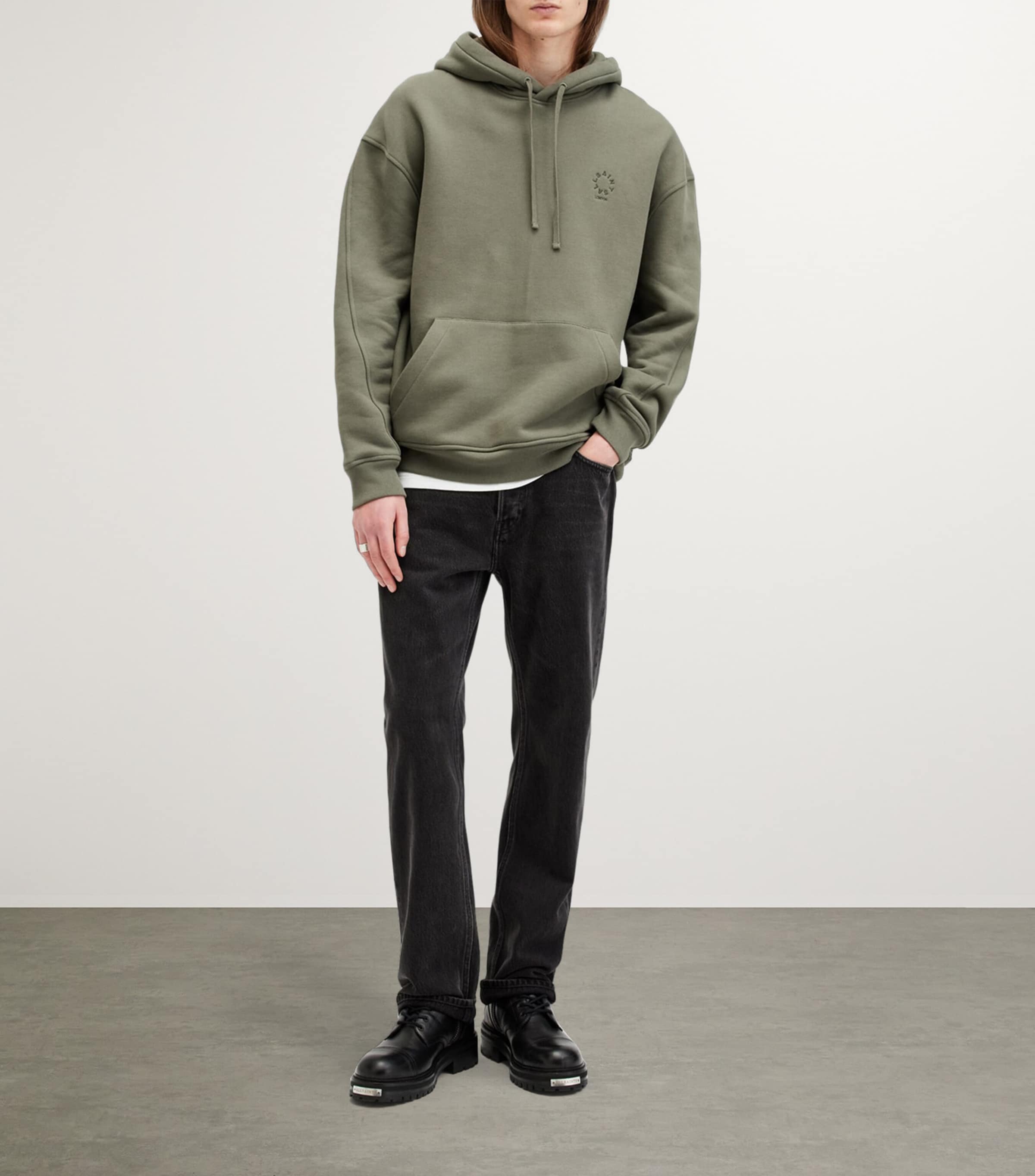AllSaints Mens Organic Cotton Haven Oth Hoodie Thyme Green Image 2