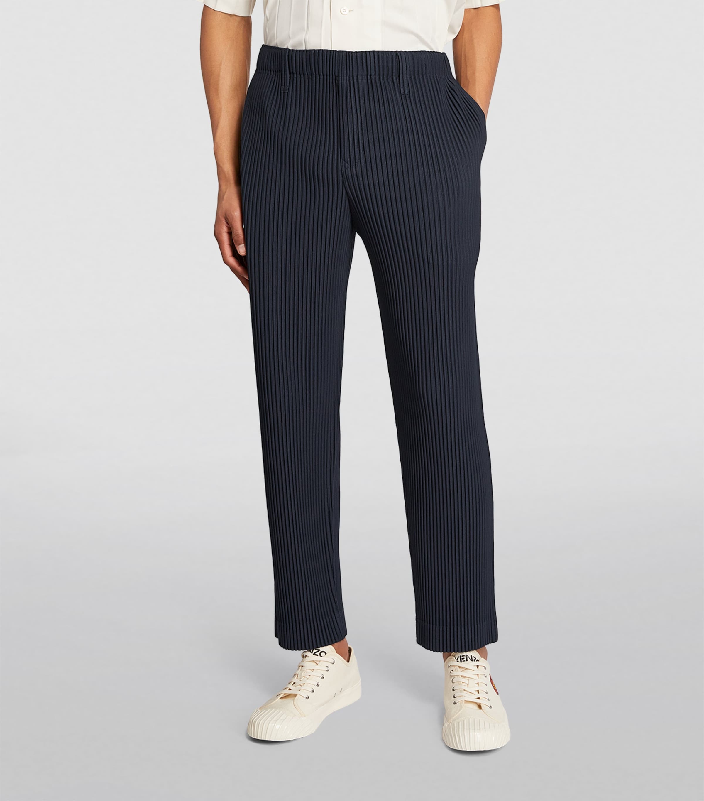 Pleated Straight Trousers 75 NAVY Image 3