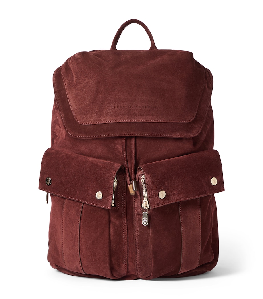Brunello Cucinelli Suede Double-Pocket City Backpack Image 1