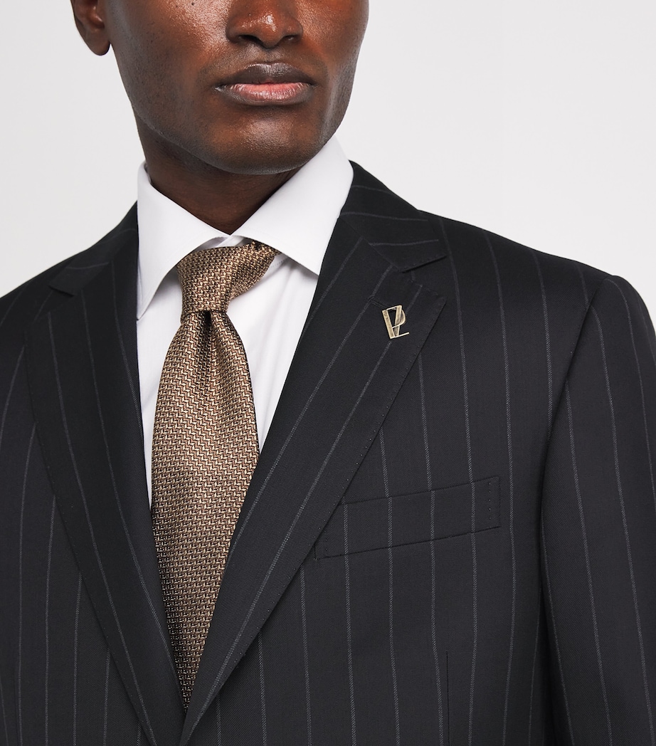 Virgin Wool Pinstripe 2-Piece Suit 20 BLACK Image 6