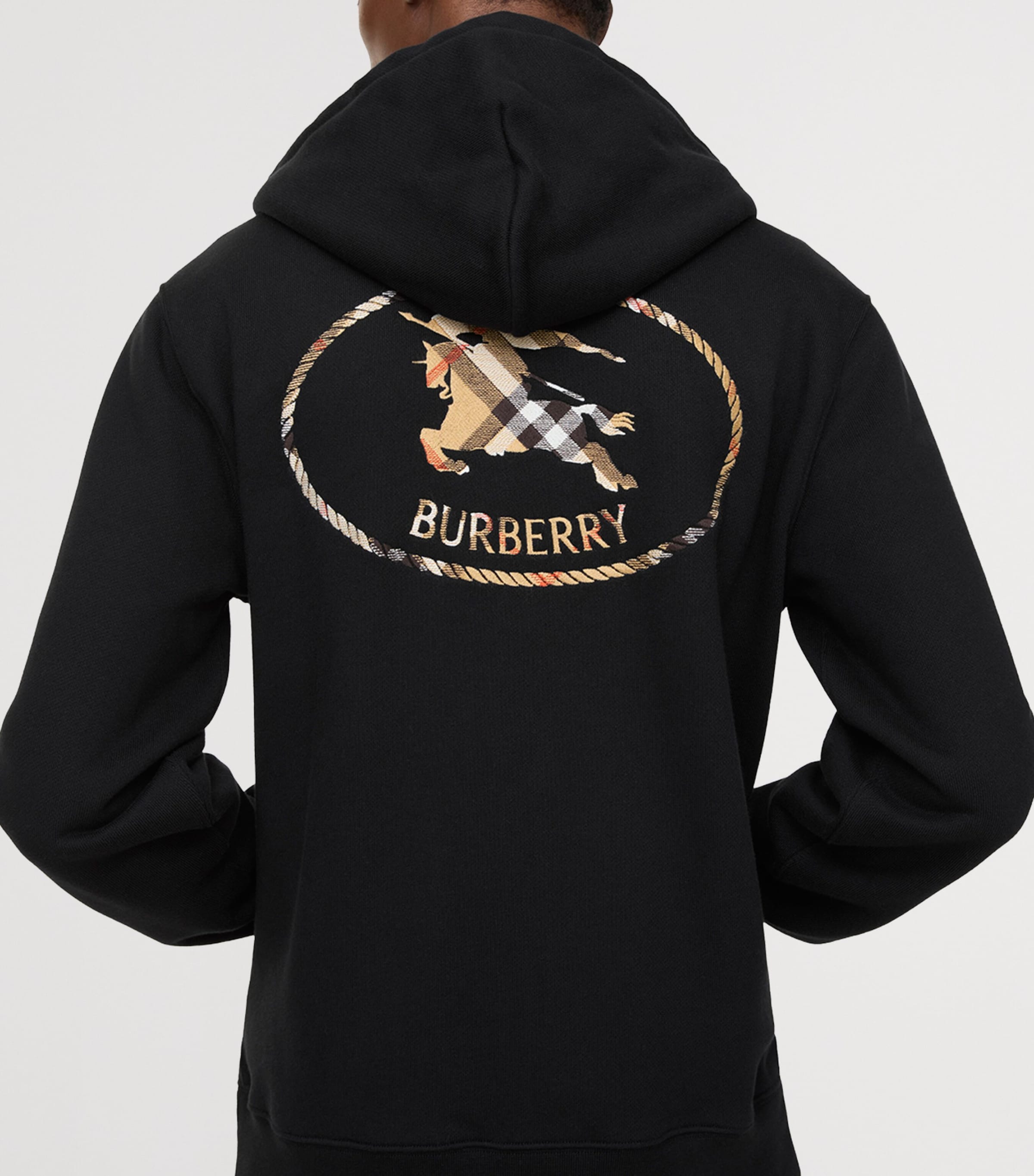 Burberry Black Cotton Check Knight Stamp Zip-Up Hoodie | Harrods US