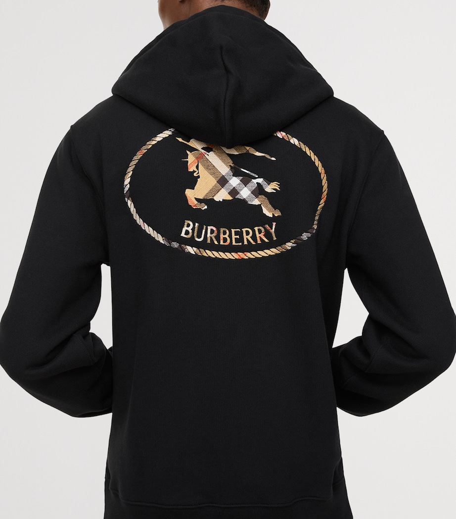 Burberry Mens Cotton Check Knight Stamp Zip-Up Hoodie Black Image 3
