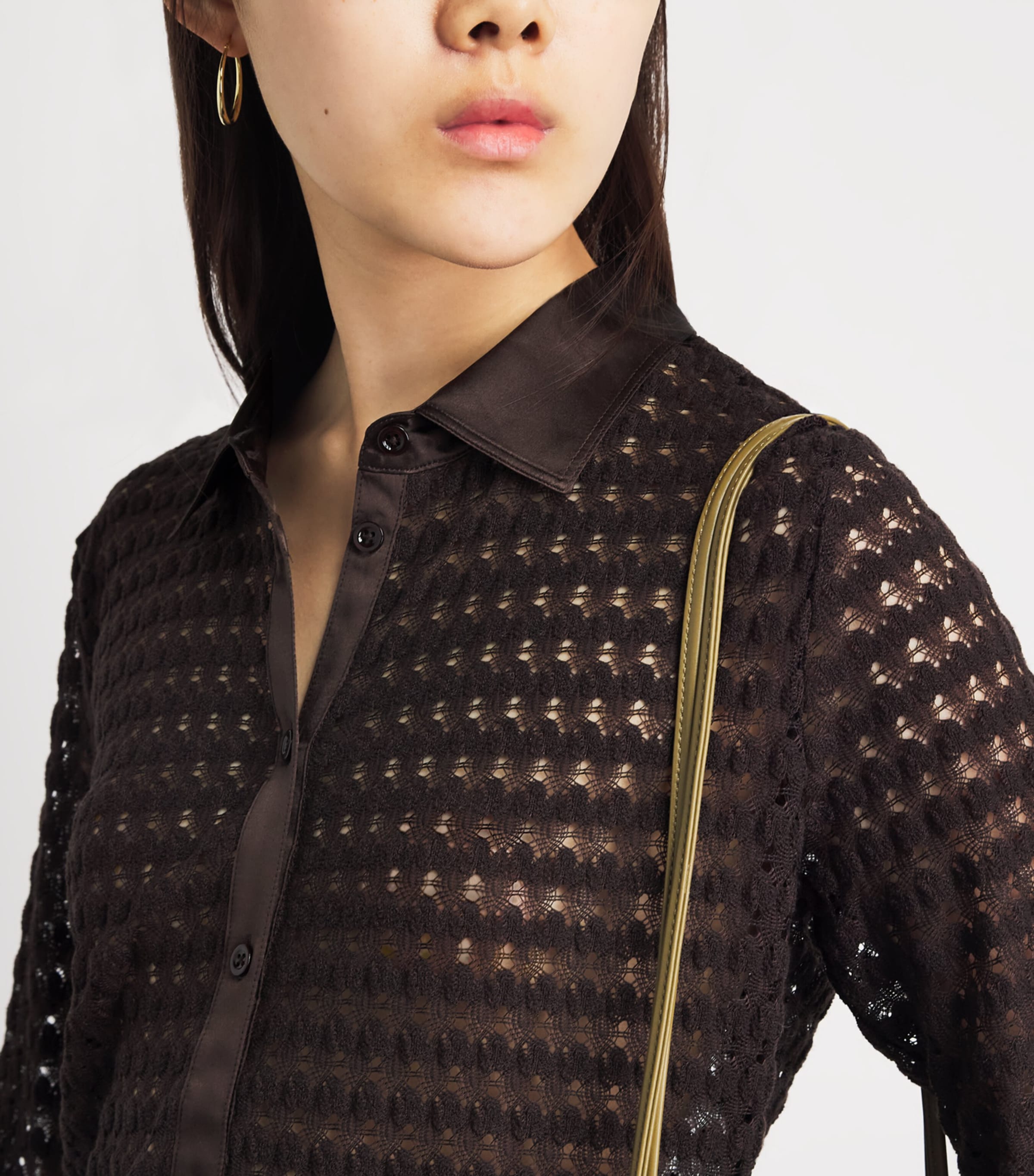 FRAME Womens Satin-Collar Bubble-Stitch Shirt Chestnut Image 3