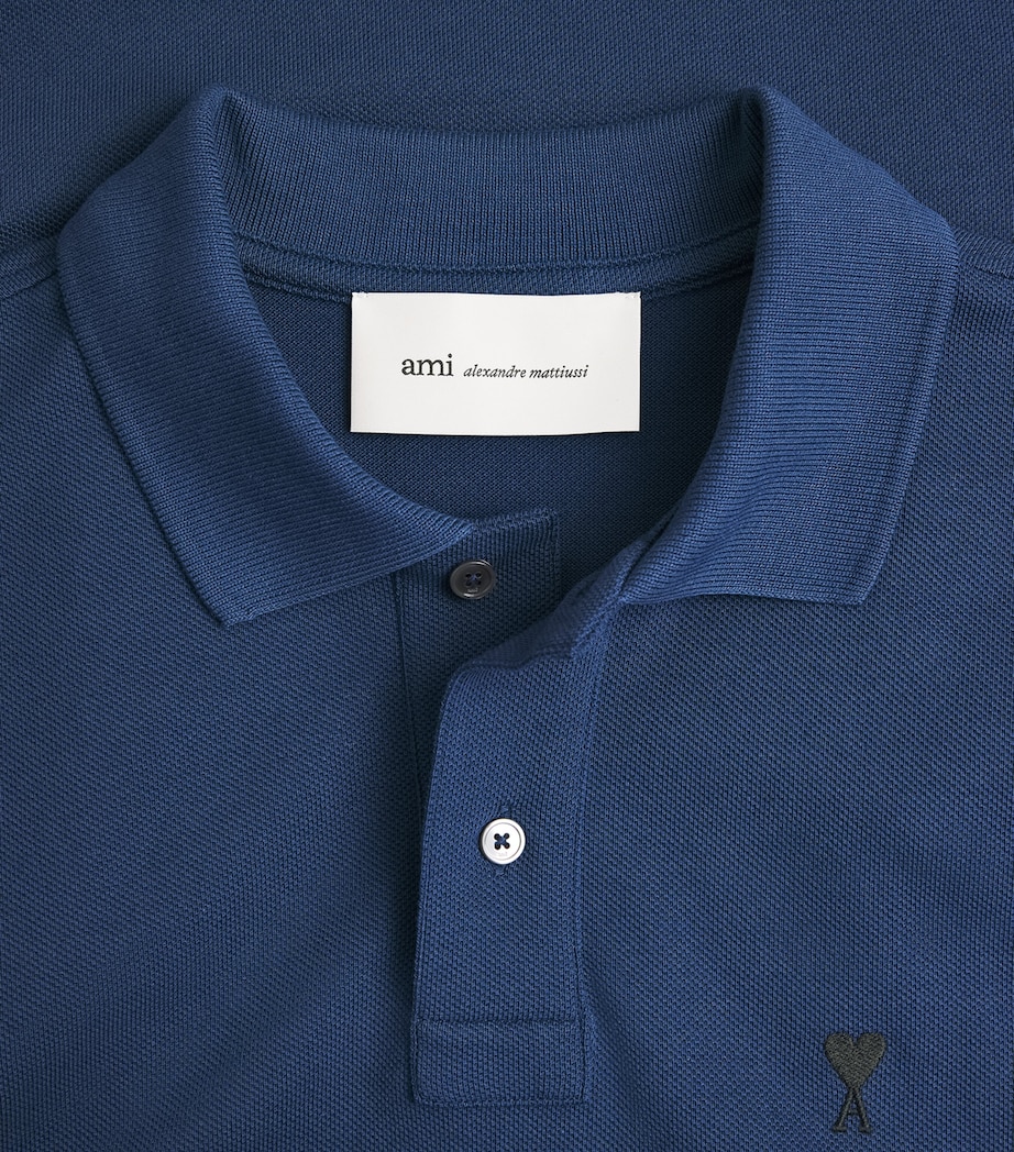 AMI Paris Mens Organic Cotton Ami de Coeur Polo Shirt Encre Image 6