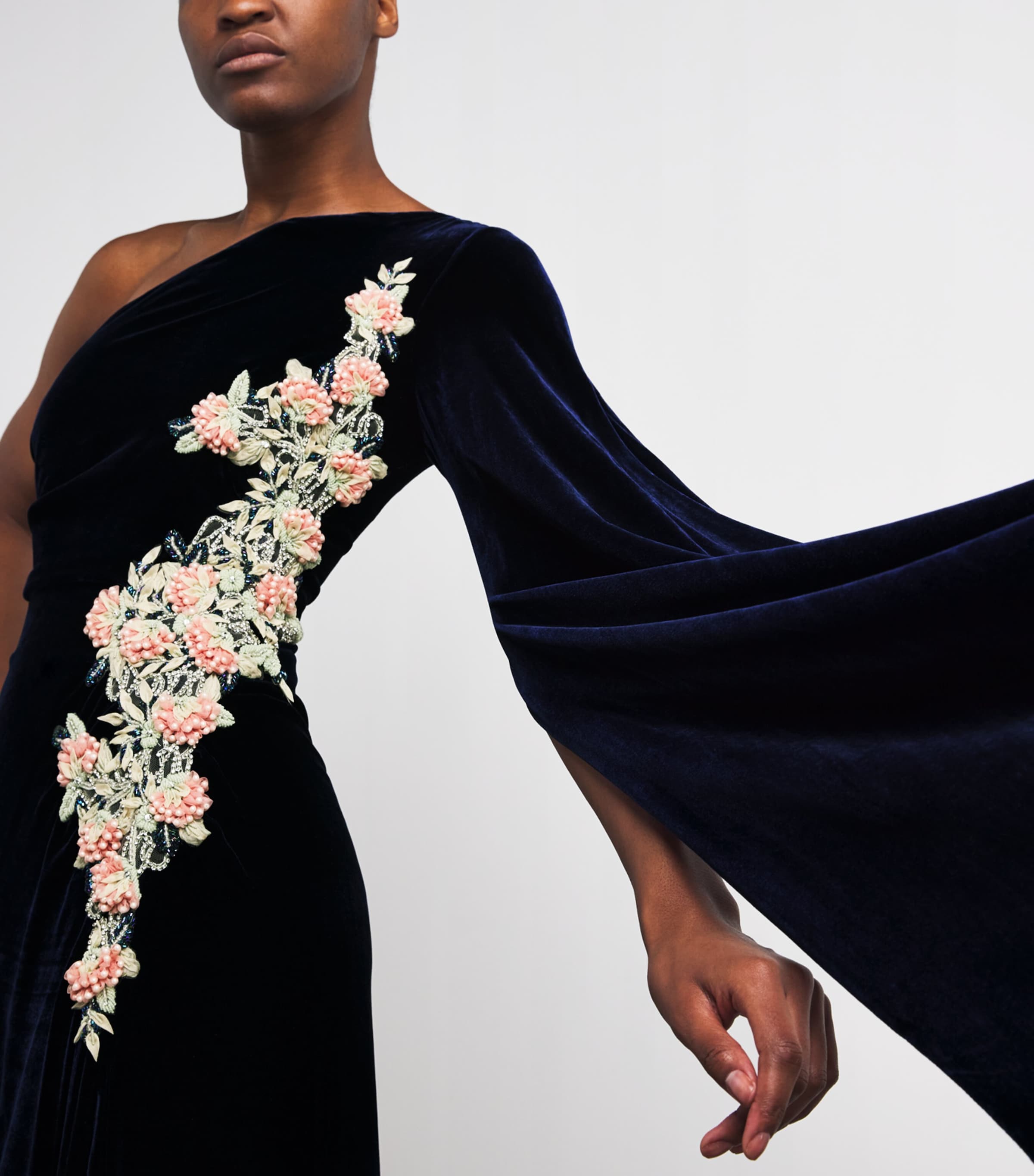 Velvet Embellished One-Shoulder Gown DEEP BLUE 173 Image 6