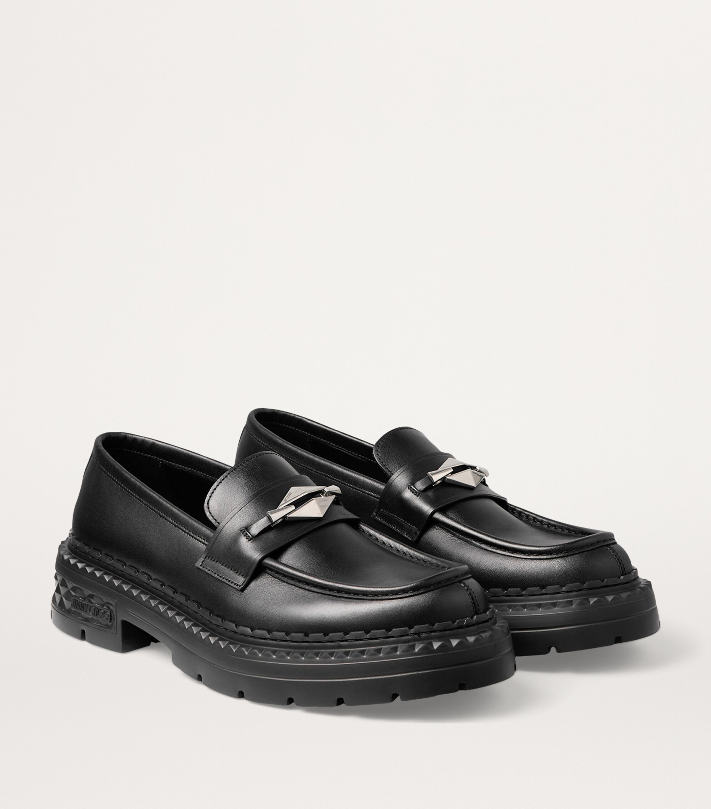 ★関税込【JIMMY CHOO】Marlow Diamond/F ローファー★ブラック Marlow Diamond/F | Black Calf Leather Flats | JIMMY CHOO