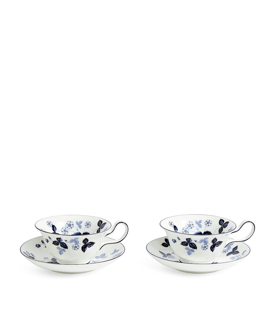 Set of 2 Wild Strawberry Inky Blue Teacups and Saucers MULTI Image 1